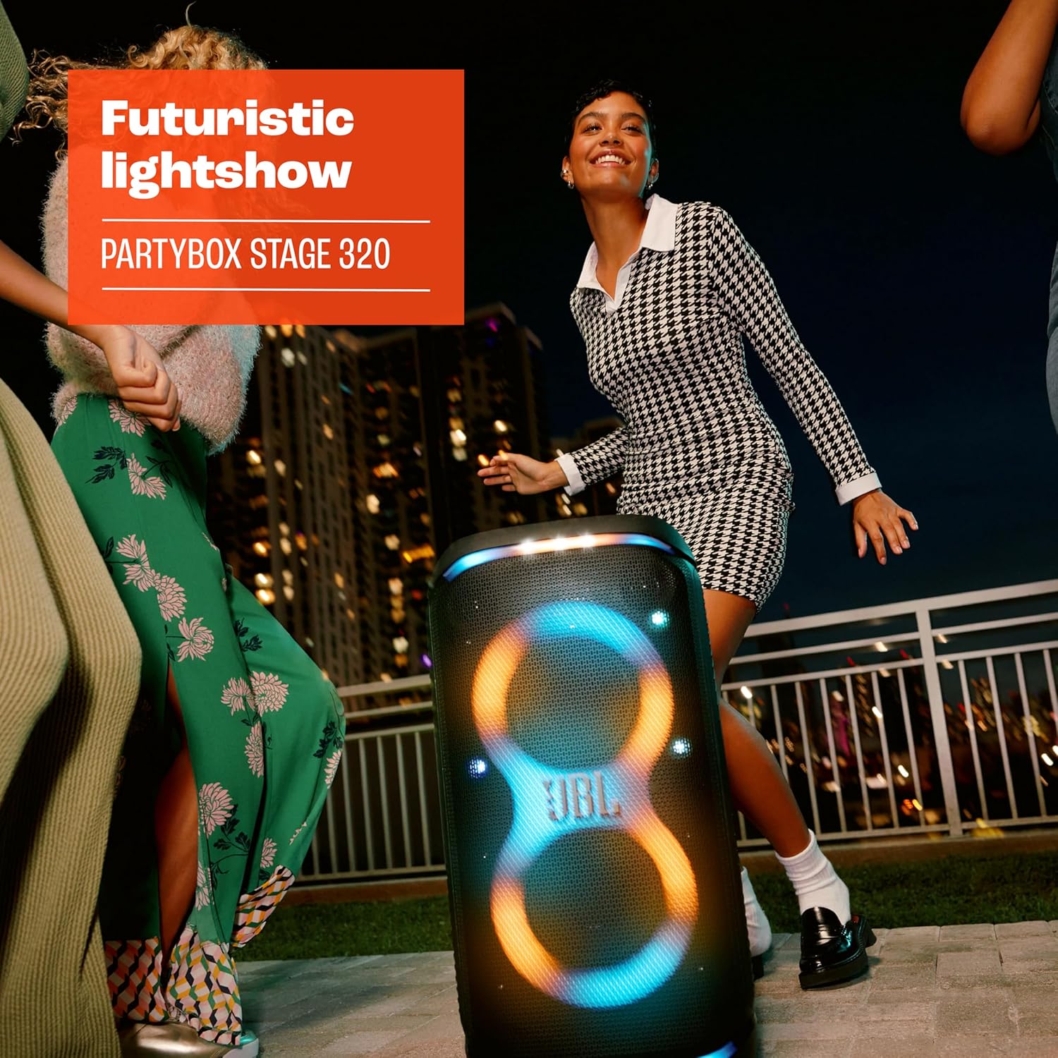 JBL PARTYBOX Stage 320 Portable Party Speaker with Wheels - Black (Renewed)