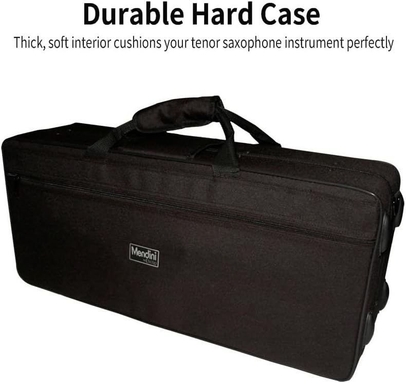 Mendini By Cecilio Tenor Saxophone - B Flat Black Golden Lacquer Saxophone for Beginner Musicians with Hard Case, Tuner, Mouthpiece, 10 Reeds, Polishing Cloth, Cleaning Rod, Gloves, Strap