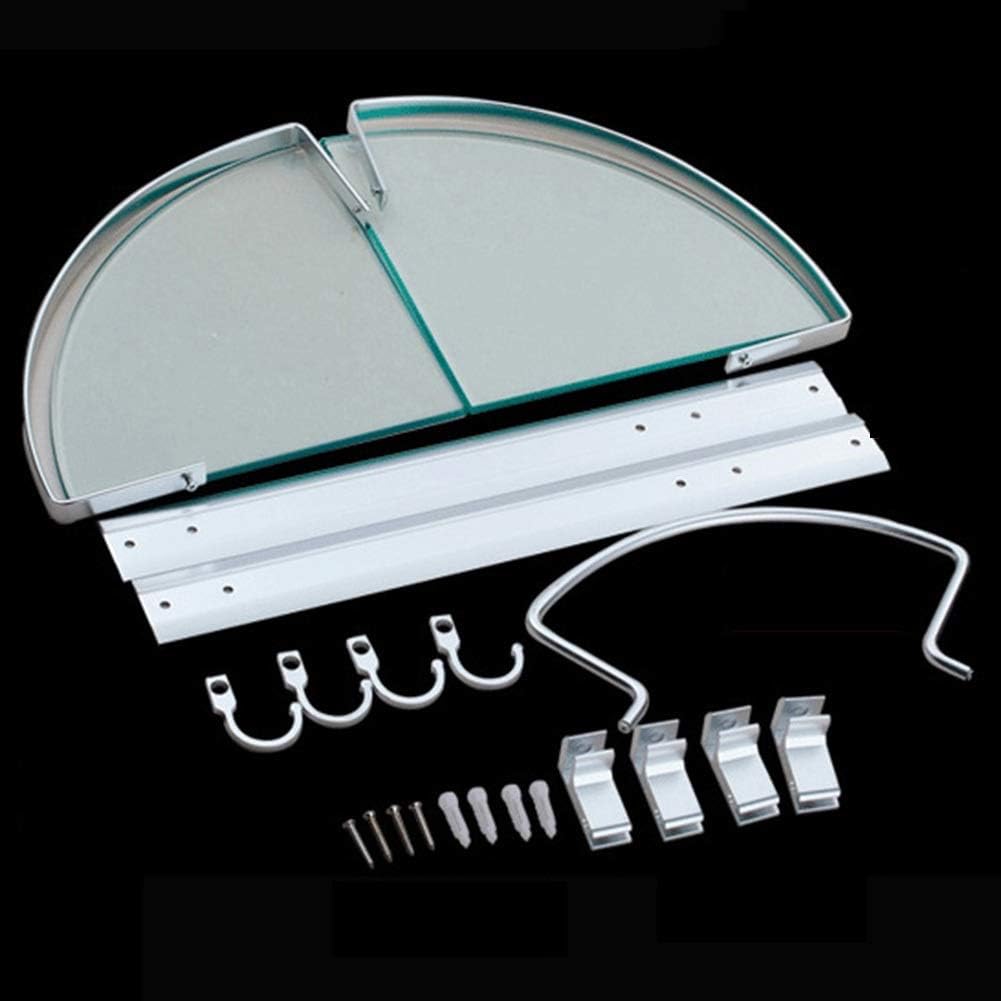 Shower Organiser Transparent Space Aluminum Tempered Glass Wall-Mounted 2 Tiers Hook Up Fan-Shaped Structure Dressing Table (Color : Clear, Size : 250x250x440mm)