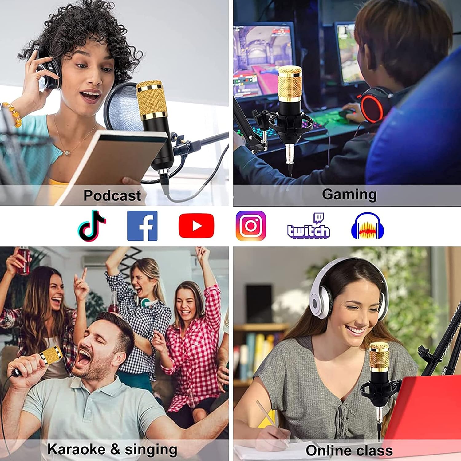 USB Microphone Set,Adjustable Mic Suspension Scissor Arm,Condenser Microphone Bundle,BM800 Sound Card Set,for Music Recording Audio Recording Live Streaming