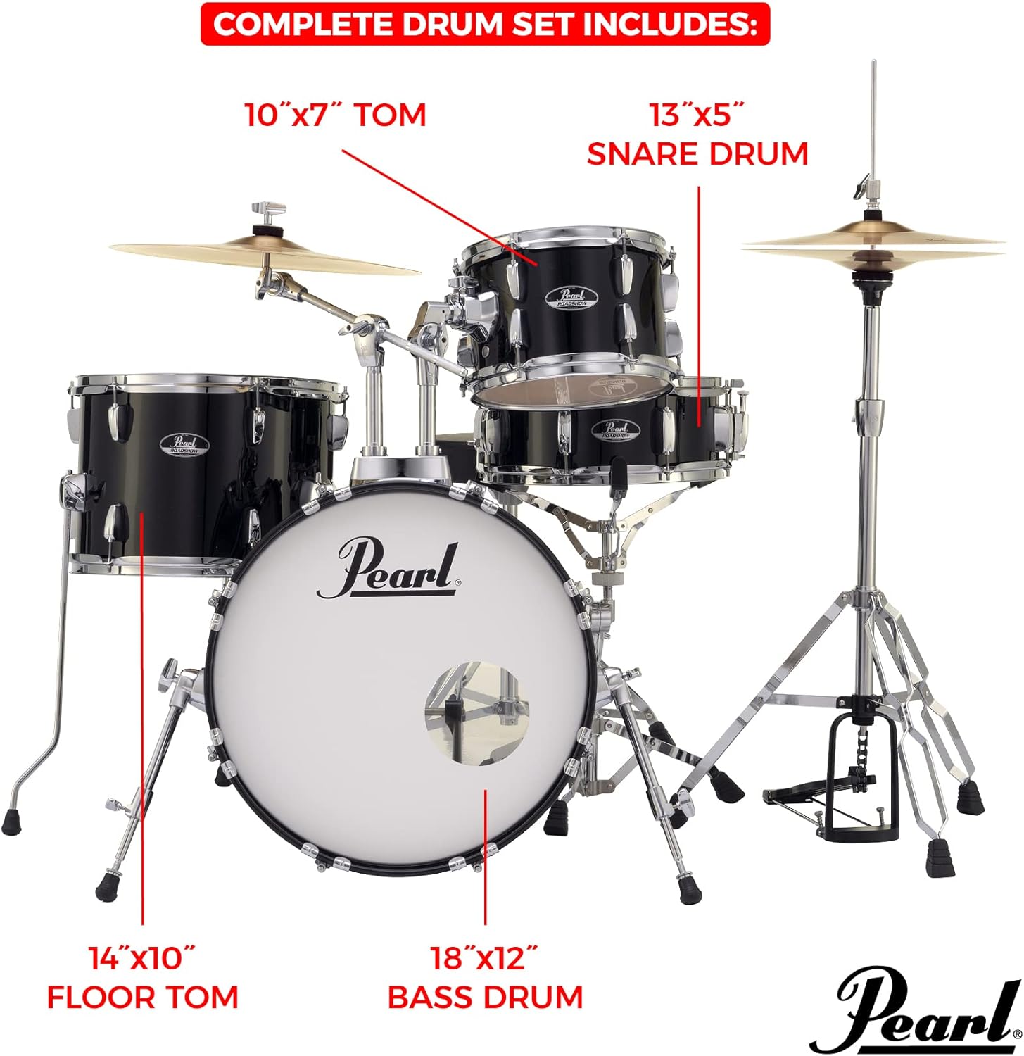 Pearl RS584CC91 Roadshow 4-Piece Drum Set, Wine Red