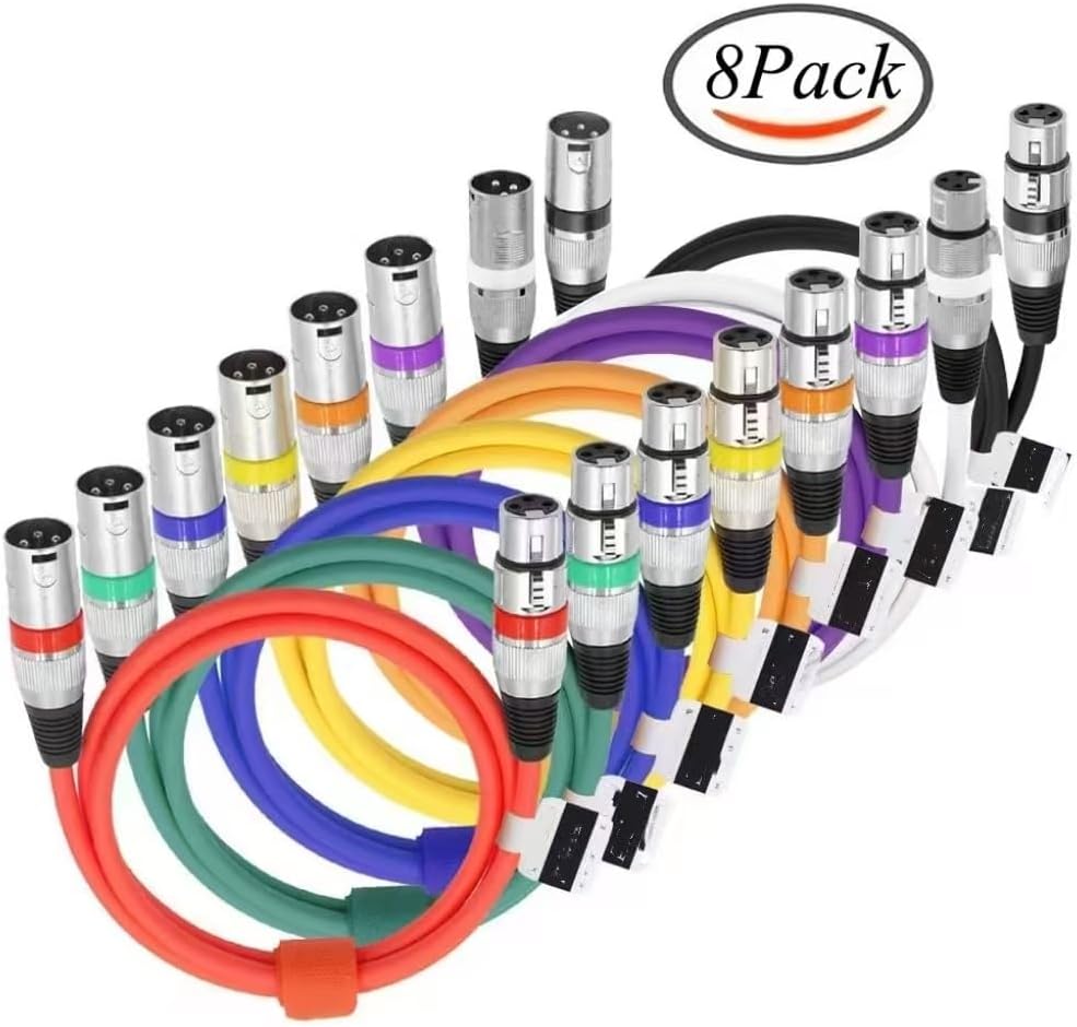 3 Pin XLR Cable Male to Female M/F Audio Cable Foil + Braided Shield for Microphone Mixer Amplifier Stage Light 8-Pack(2m)