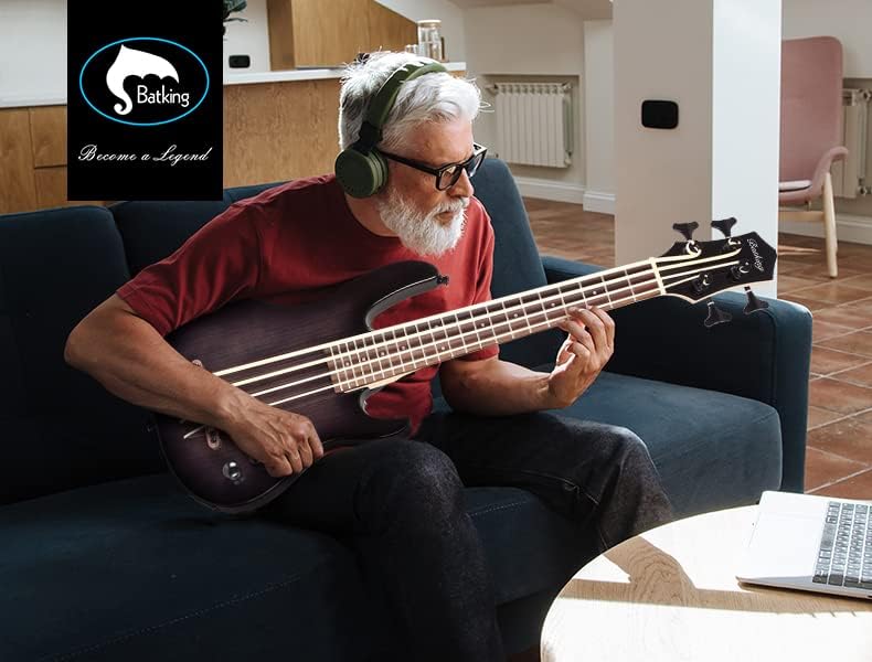 Batking Ukulele bass fretted 4 String Ukelele, Electric Uku bass with Gig bag(Black)