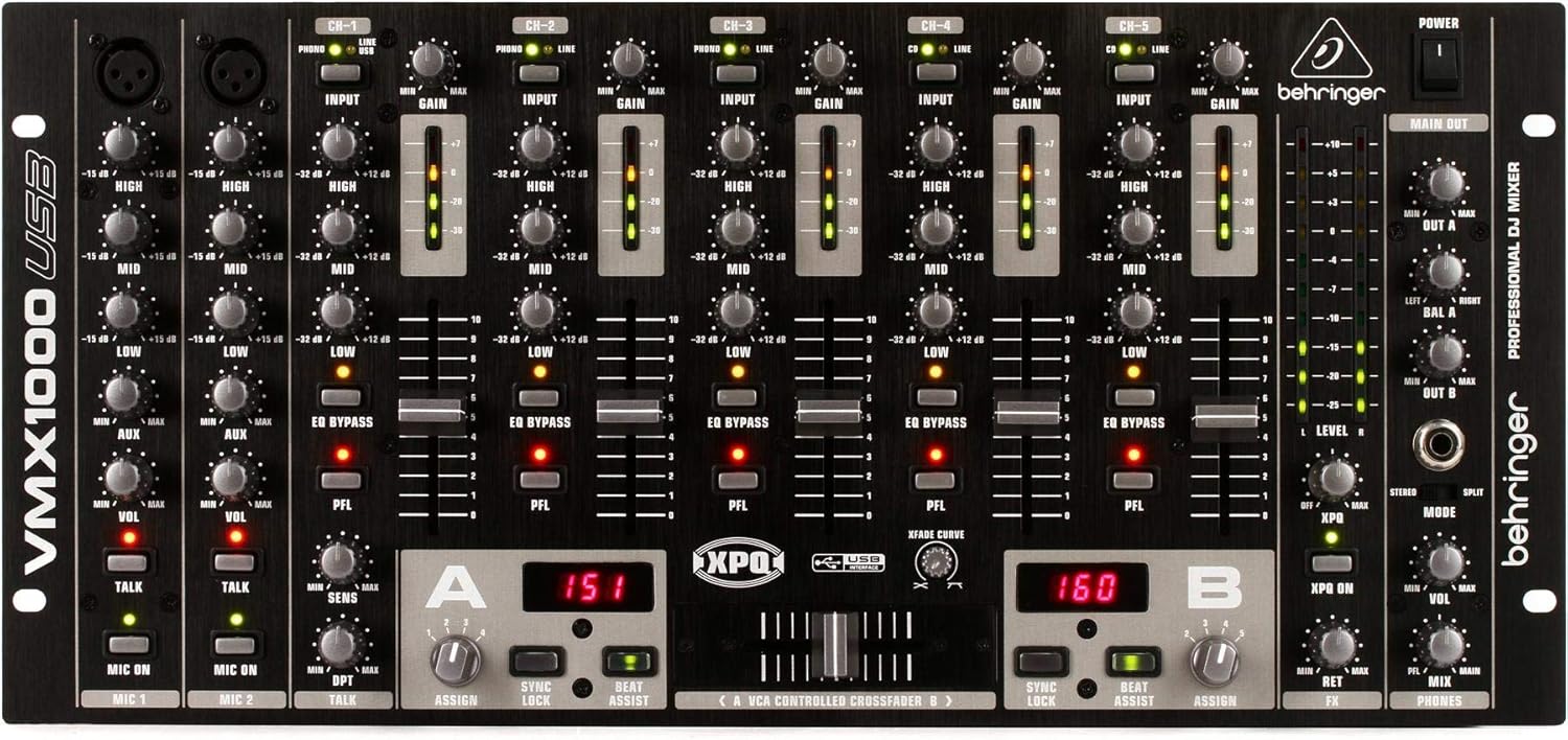Behringer Pro Mixer VMX1000USB Professional 7-Channel Rack-Mount DJ Mixer with USB/Audio Interface, black