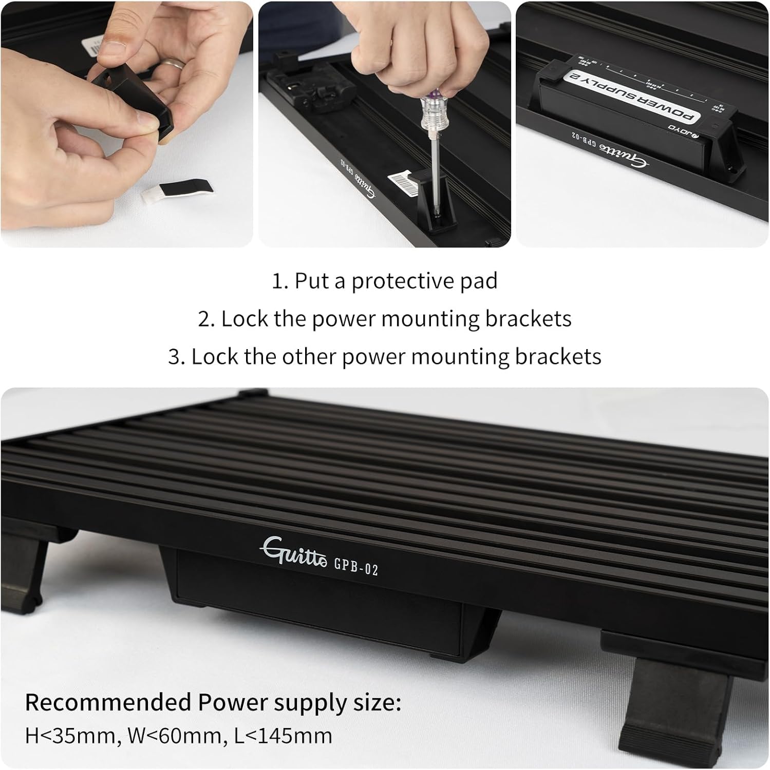 GUITTO Guitar Pedalboard - No-Strap Guitar Pedal Board Aluminum Alloy with Carry Bag No Residue (GPB-03 Large)