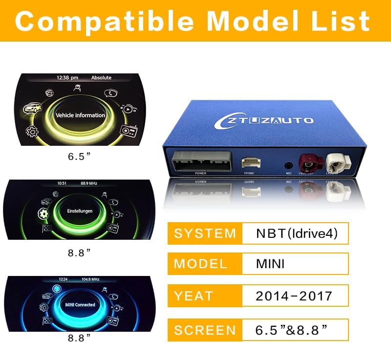 Carplay Wireless Decoder for BMW Mini 2014-2017 Year Car, Android Auto Retrofit Kit for BMW NBT System, Support Wireless Android Auto, YouTube,Mirrorlink, Reverse Camera