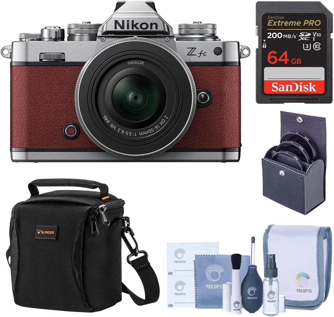 Z fc DX-Format Mirrorless Camera with NIKKOR Z DX 16-50mm f/3.5-6.3 VR Lens, Crimson Red,Candisk PRO 64GB, Octopus Tripod, Pro Optic Filter Kit,ProOp Cleaning Kit