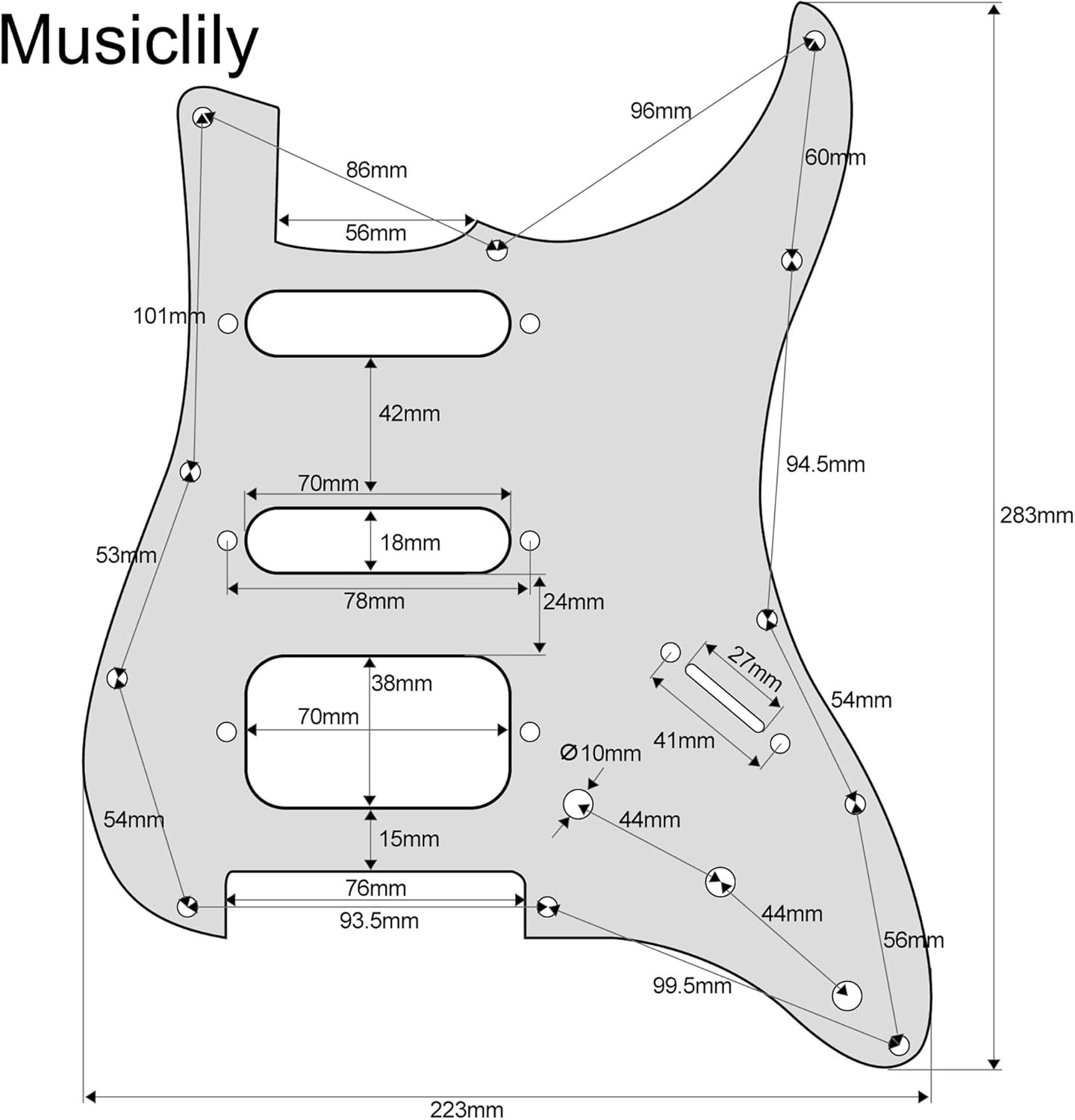 Musiclily Pro-SE ST-HSS-60SE Pre-wired Pickguard with Alnico 5 Pickups 5-Way Switch for Strat Style Electric Guitar, 3Ply Black with Zebra Bridge Pickup