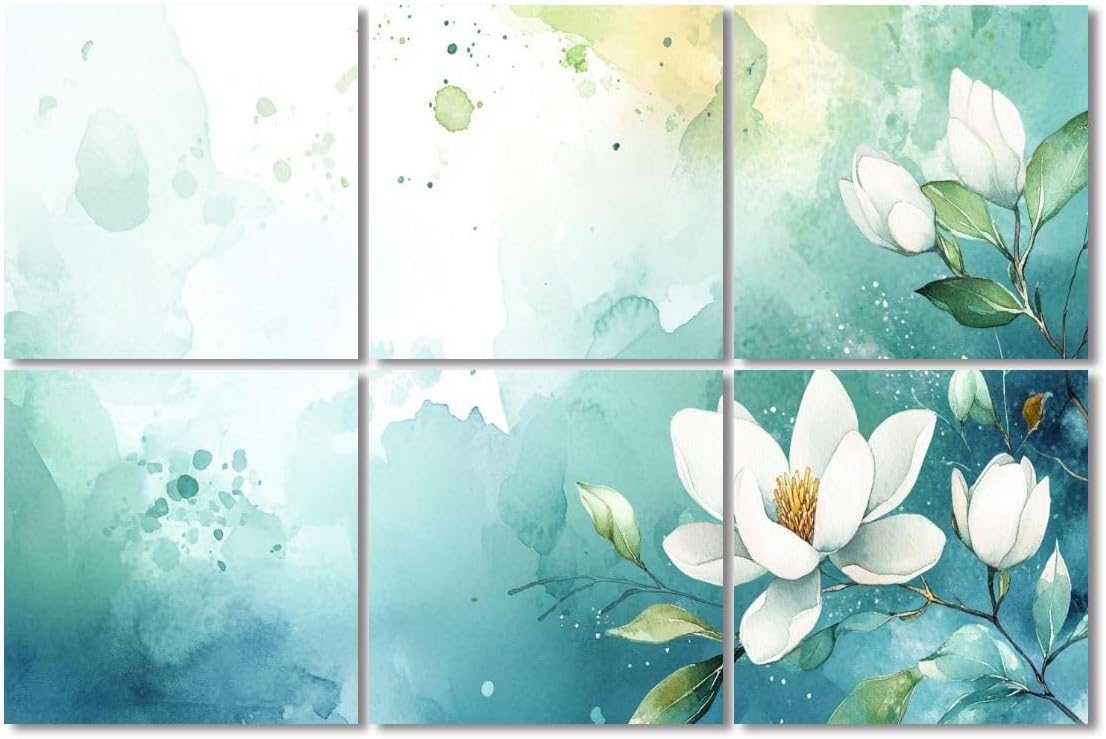 6 Pack Art Acoustic Panels Sound Absorbing Vintage Green Floral Forest Flowers Leaves Watercolor Wash Abstract Decorative Soundproof Wall Panels Self Adhesive for Recording Studios Office 72