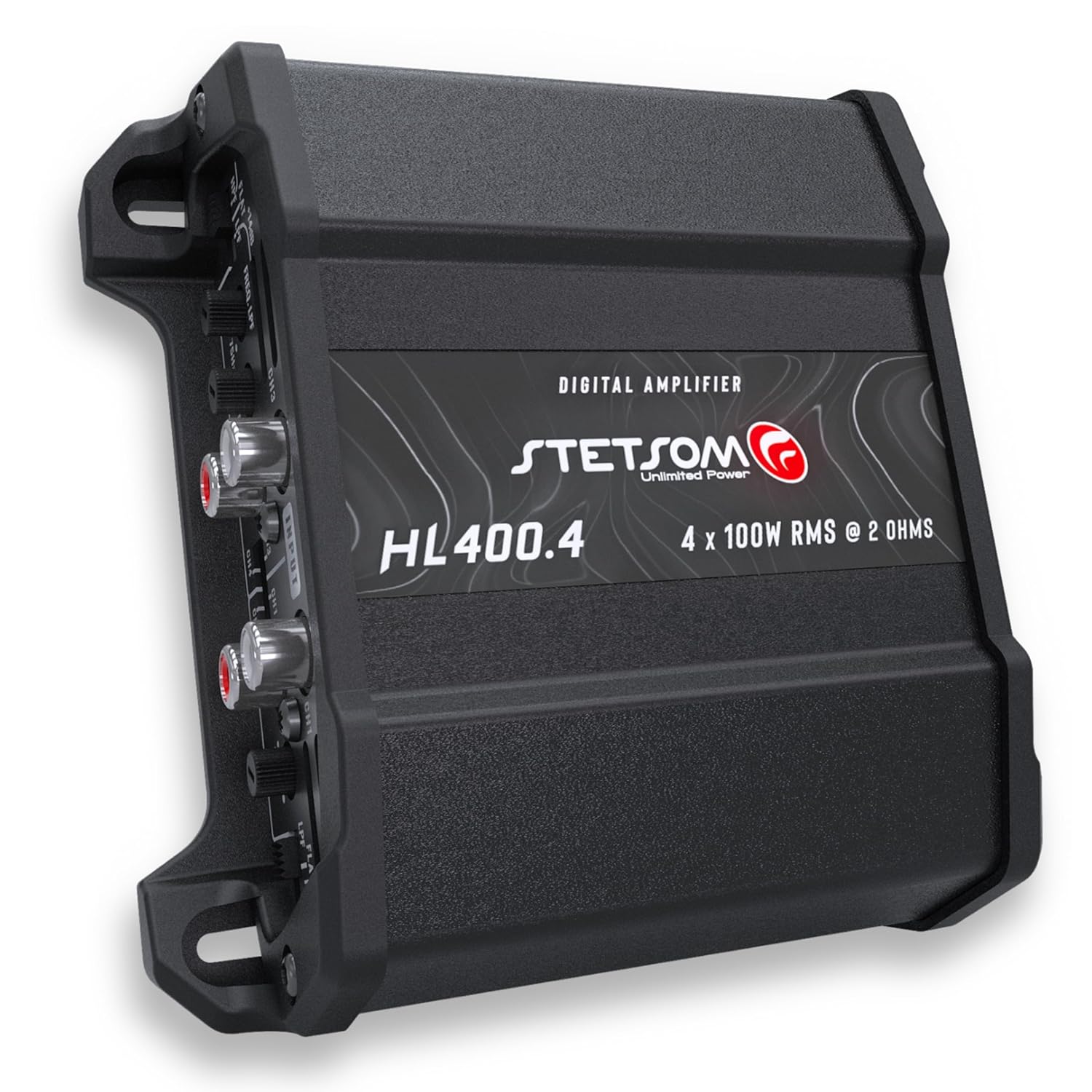 Stetsom HL 400x4 2 Ohms - Compact Digital 4 Channel Amplifier, 400W RMS 400x4, Full Range, High Input, Bass Boost Gain + 14db (Variable Adjustment 30-75hz), Multichannel, Digital Sound, Crossover