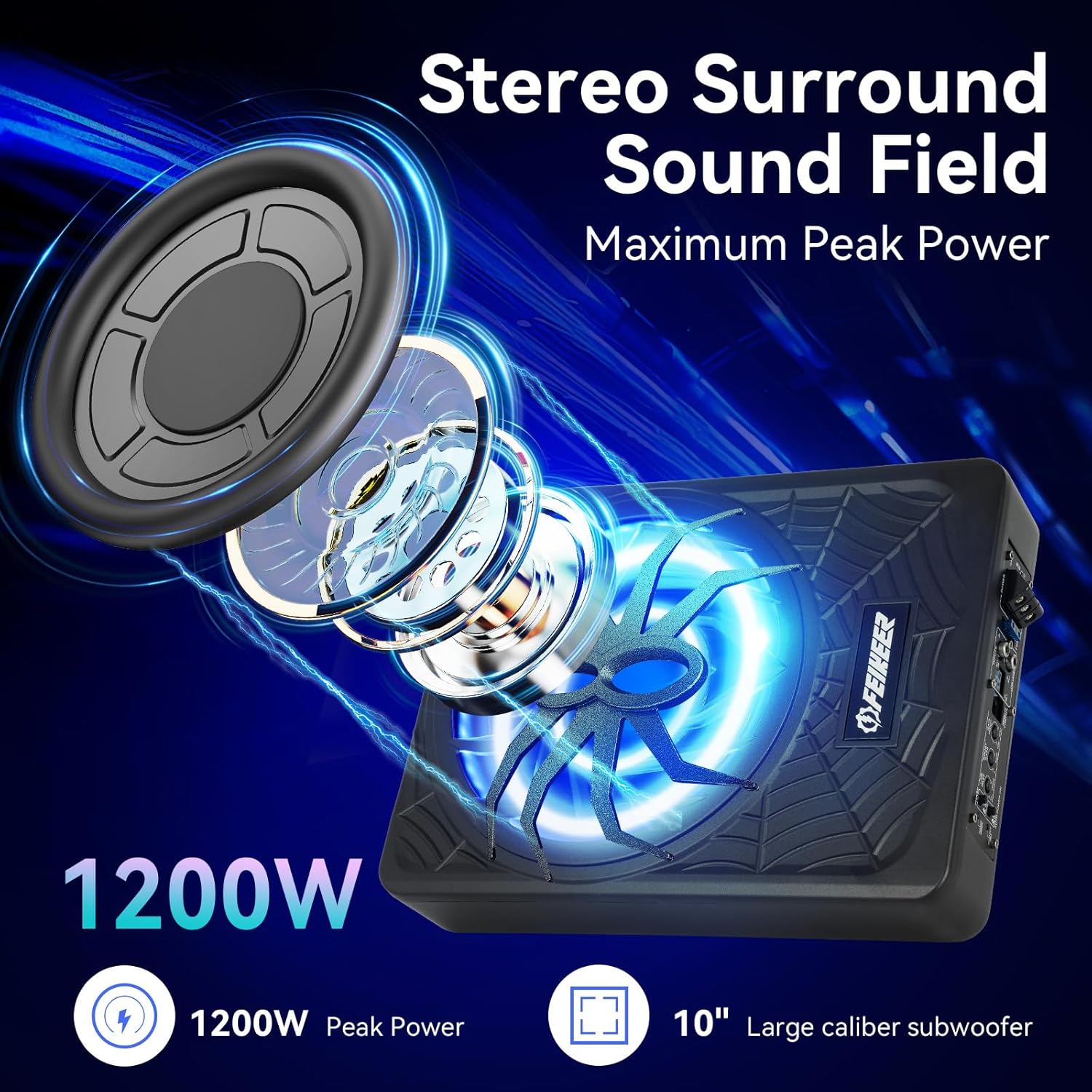 1200W Subwoofer,RGB Slim Underseat Car Subwoofer and Amp Package.Subwoofer and Amp Package Under Seat Truck Perfect for Truck/SUV/Jeep Excellent bass Effect and Heat Dissipation Performance