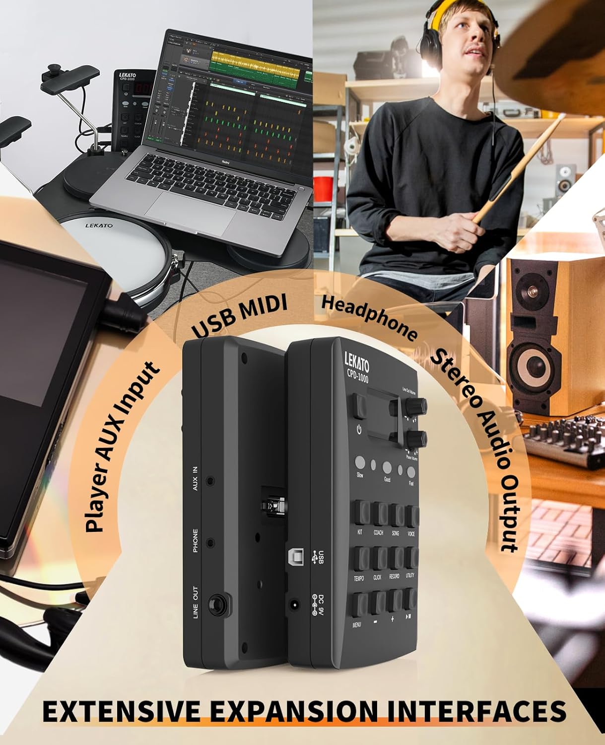 LEKATO Electronic Drum Set, Portable Electric Drum Set for Beginner with Quiet Mesh Snare Drum Pads, 220+ Sounds, USB MIDI, 2 Switch Pedal, Electric Drum Kit with Sticks, Travel Bag