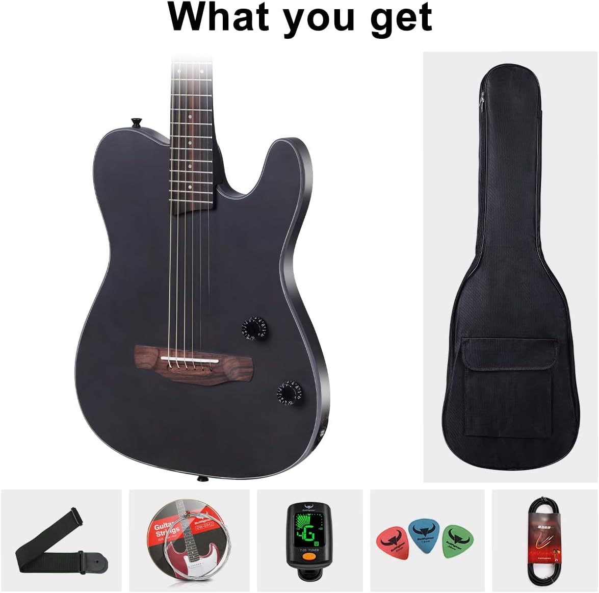 Bullfighter Silent Guitar Steel 6 String Travel Electronic Classical Portable Built in Pickups Steel Guitars Case Bag, Strap, Strings (K6)