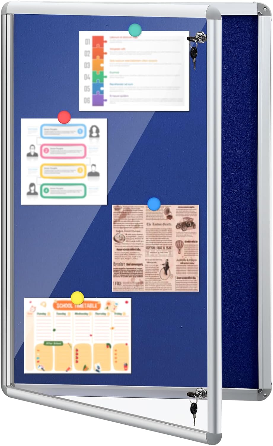 Blue Enclosed Bulletin Boards 36 x 46.5 Inch Lockable Noticeboard Displays Cork Boards Wall with Locking Door, Outdoor Bulletin Board Windproof Ideal for School Office Notices