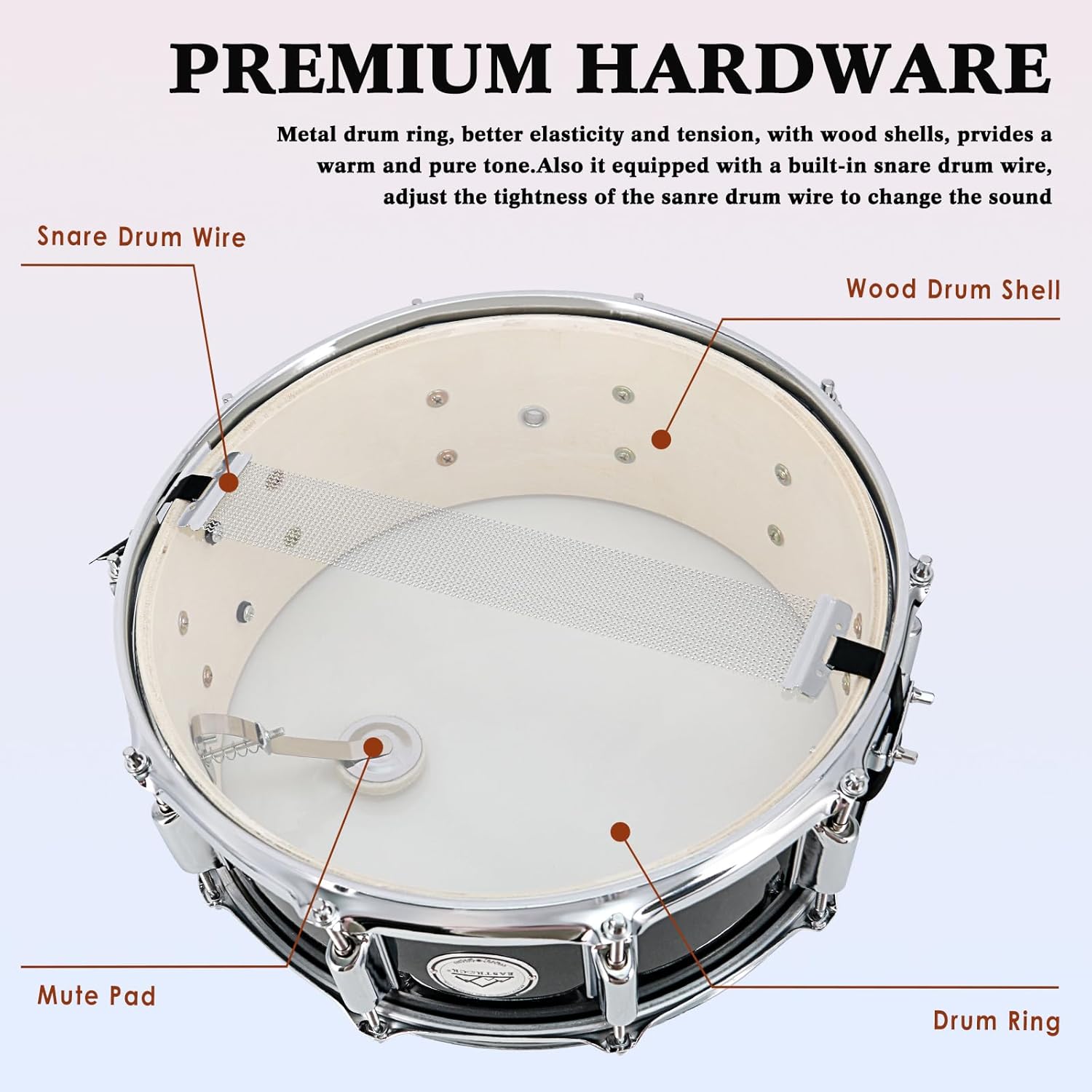 EASTROCK Snare Drum 14X5.5 Inches for Student Beginners with Gig Bag, Drumsticks, Drum Keys, Coated Material Drum Head, Black