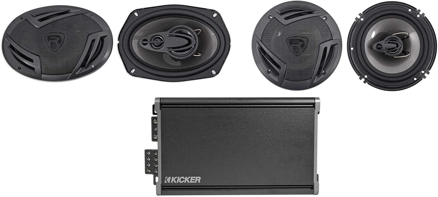 KICKER 46CXA3604T CXA360.4 RMS 4-Channel Car Audio Amp Bundle with Rockville RV69.4A 6x9