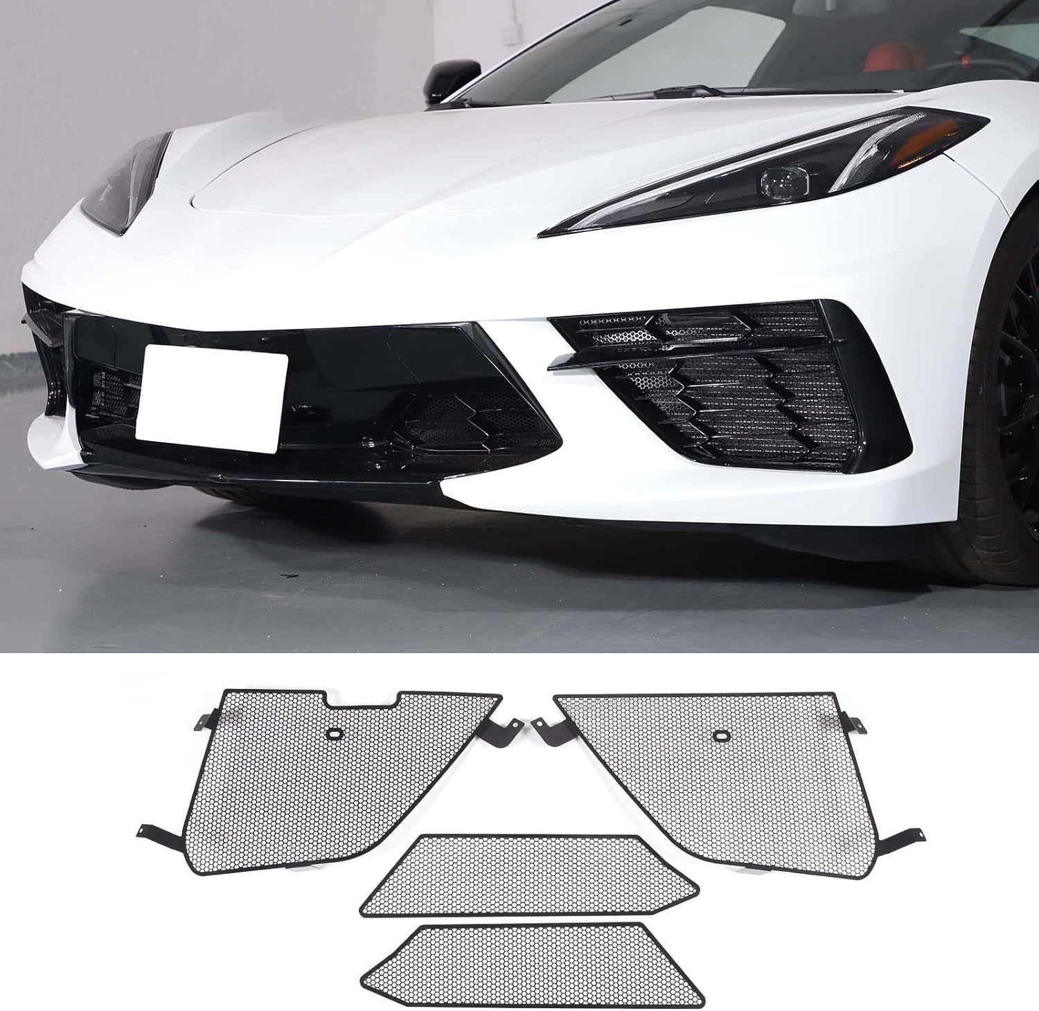 TOYCIDFG Car Front Grille Guards Grill Vent Mesh Radiators Protector Cover Set Compatible with Corvette C8 2020-2025, Car Decoration Accessories (Screw)