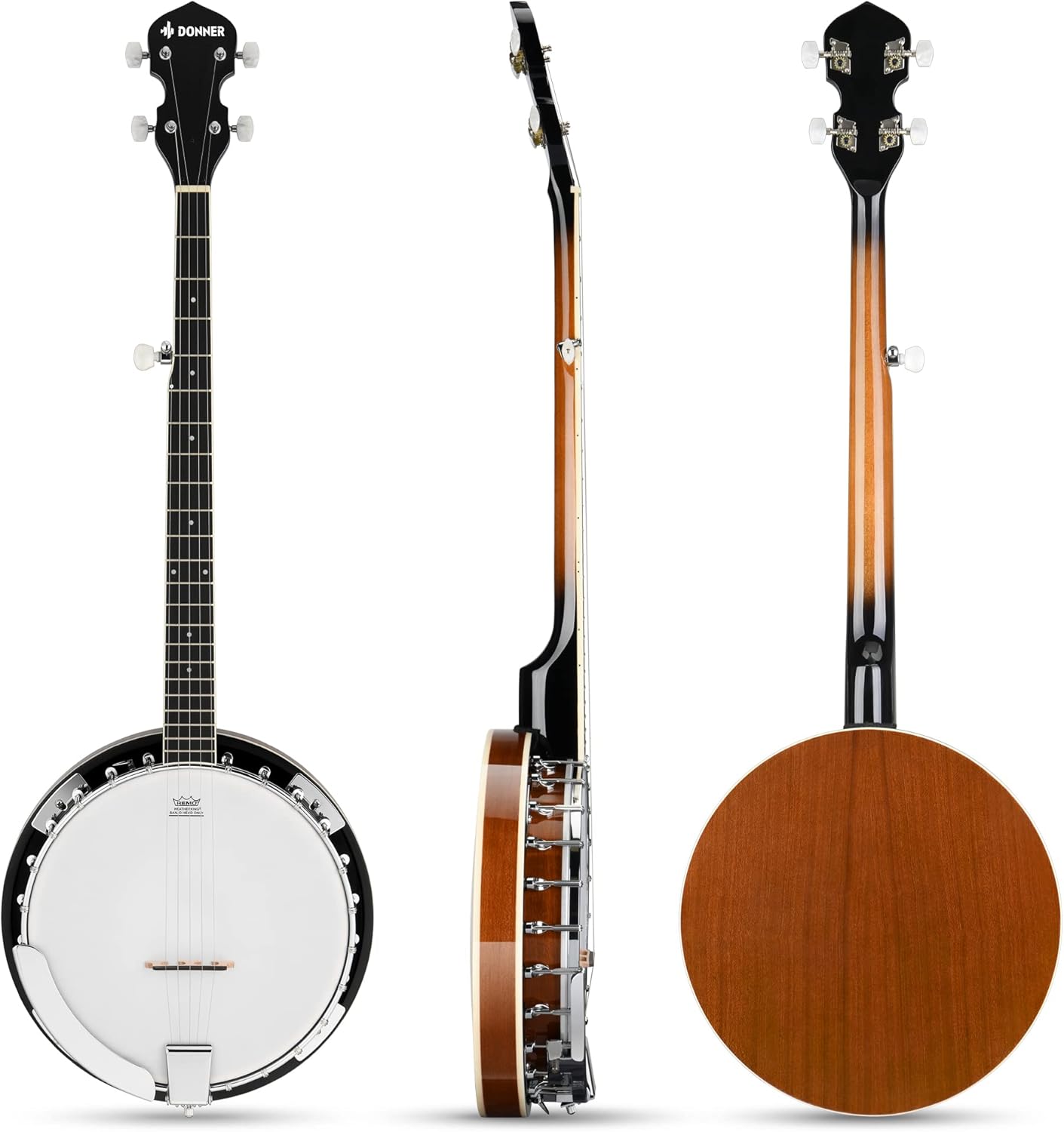 Donner Banjo Full Size 5 String Tenor Banjolele Guitar with Banjo Kit Tuner Gig Bag, Stringed Musical Instruments for Adult Beginner，DBJ-200