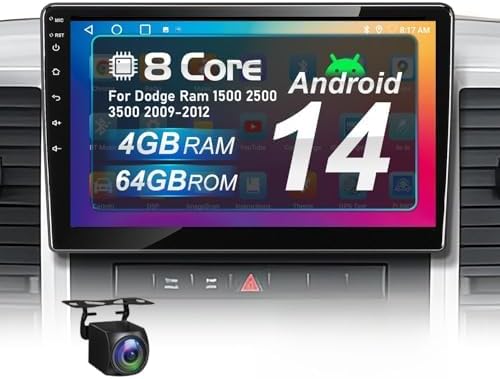 Upgraded Car Radio for Dodge Ram 1500 2500 3500 2009-2012 4+64G, 8 Core, Android 14, with Wireless Carplay&Android Auto 10