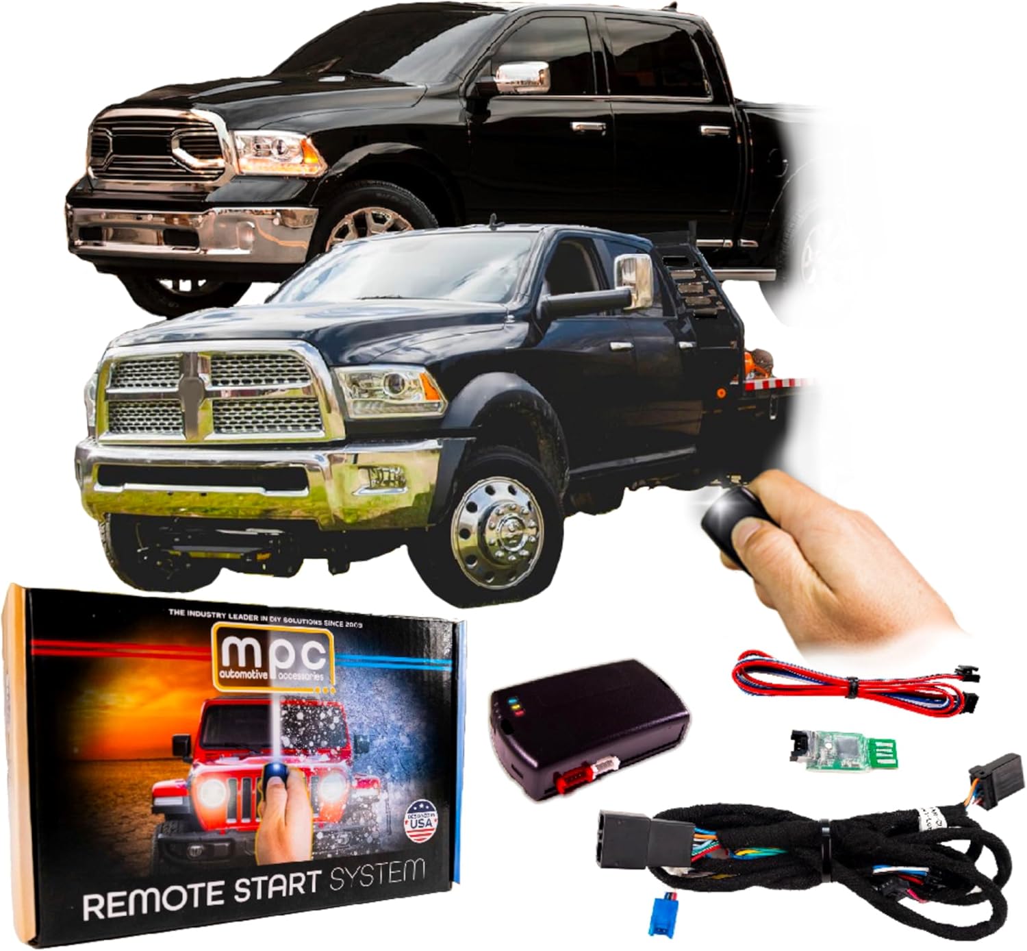 MPC Remote Start Kit Compatible with RAM 1500, 2500, 3500 2013-2017 & RAM 4500 2013-2016 || All Trims || Plug N Play Harness || Press OEM Key Fob 3X Lock to Start || USA Tech Support