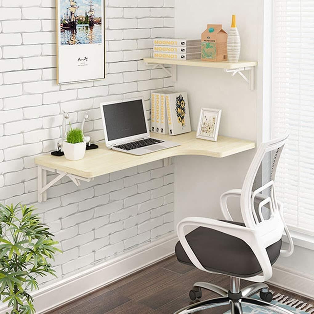 Wall-Mounted Folding Drop-Leaf Table, Space-Saving Corner Computer Desk, Study, Kitchen, Workbench, Easy Assembly, Multi-Function(Creamywhite,120 * 70 * 50cm)