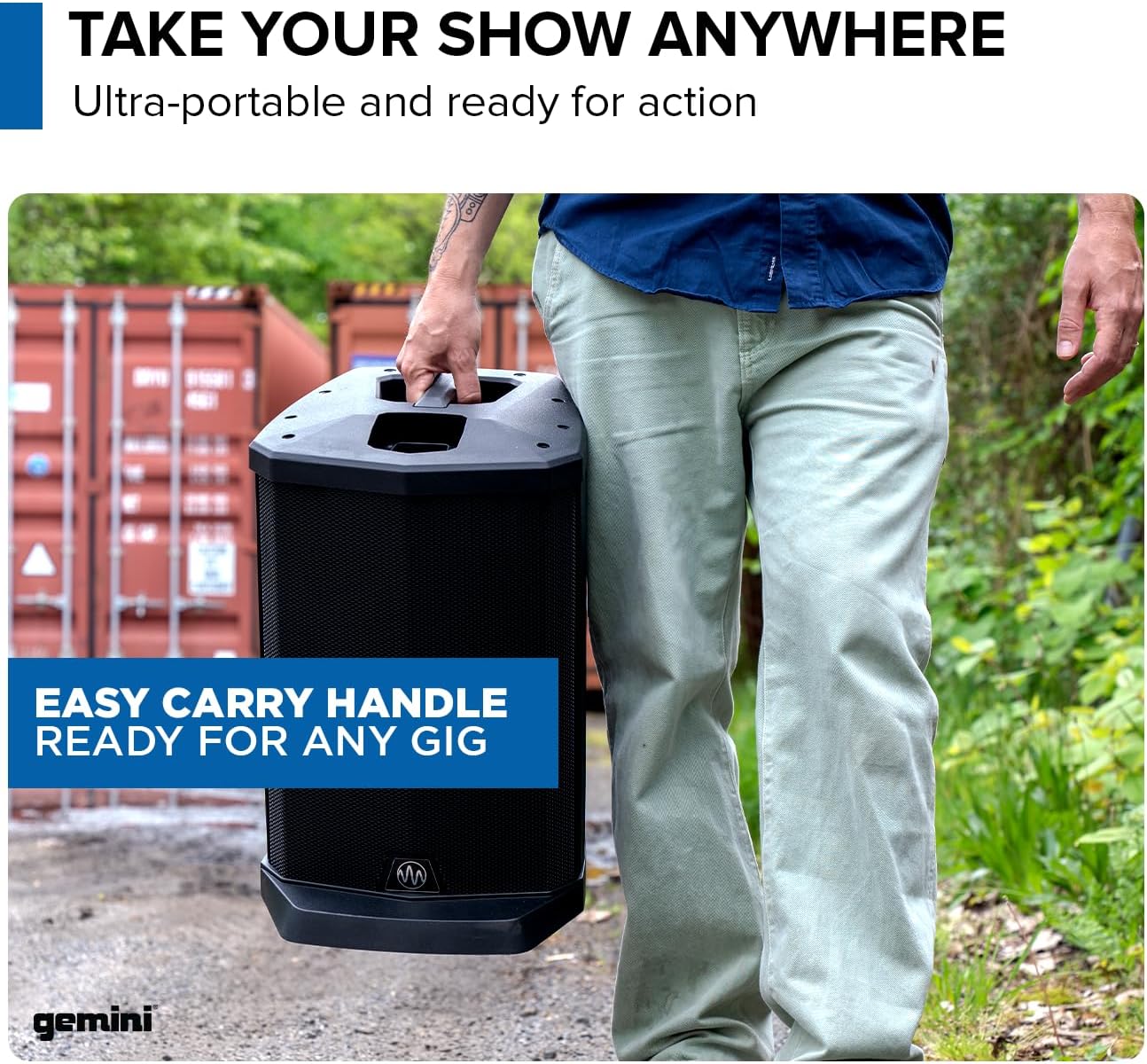 Gemini Battery Powered PA System - Wireless Line Array Speakers with Subwoofer, 1000W Column Array, Built-in Mixer, 8 Hour Battery, DJ Karaoke Outdoor Events (WPX-2000TOGO)