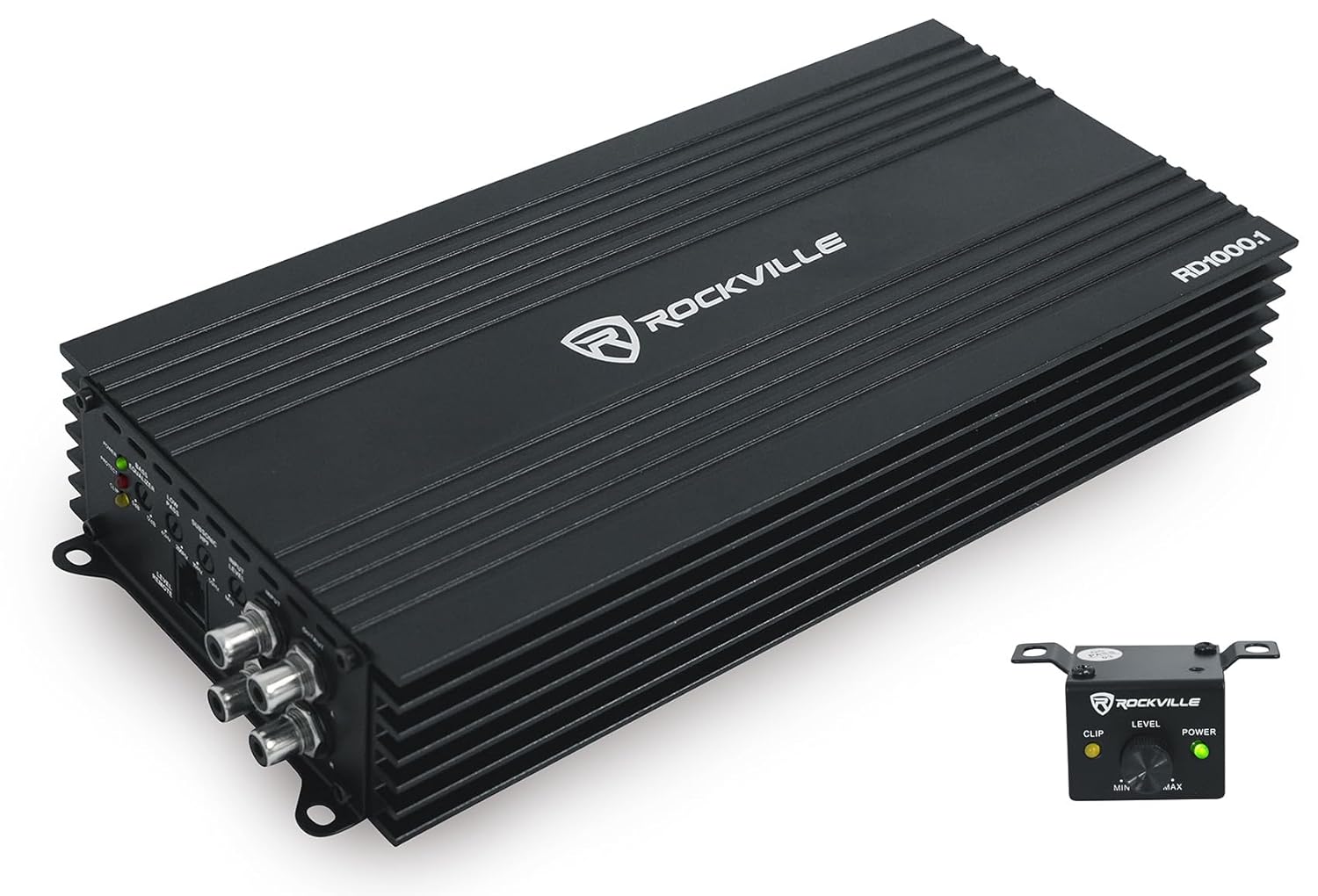 Rockville RD1000.1 4000W Peak / 1000W RMS Mono 1-Ohm Car Amplifier, Class-D, Metal Bass Remote w/Clip Indicator, Low Pass & Subsonic Filters, Compact & High-Efficiency, Ideal for Subwoofers
