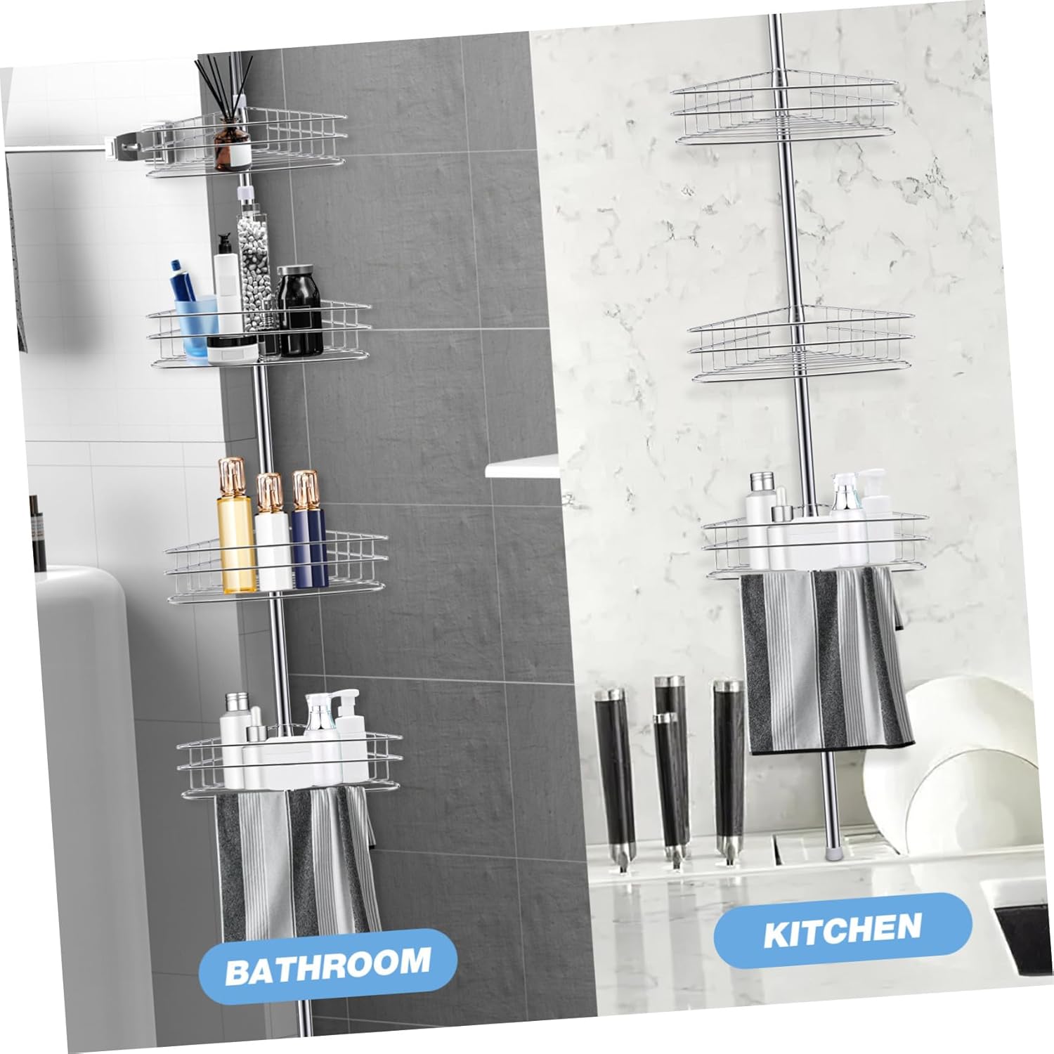 4tier Corner Shelf Rack Telescopic Shower Storage Organizer Wall Mount Bath Organizer