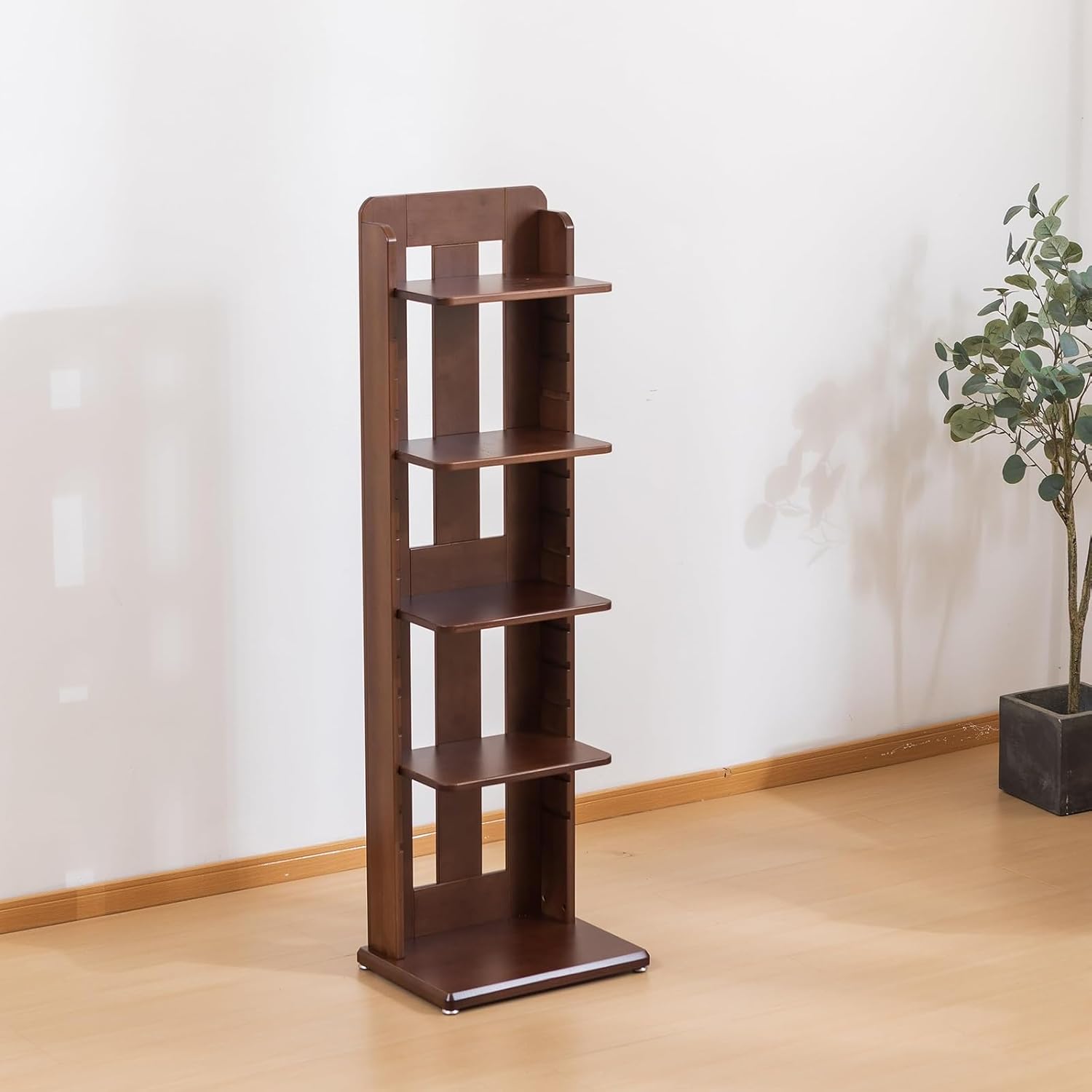 Vertical Bookshelf, Bamboo Narrow Spine Bookcase, Corner Standing Shelf, Height Adjustable Storage Shelf for Living Room, Office, Study Room, Bedroom(126.5 * 55.5cm/49.8 * 21.8in)