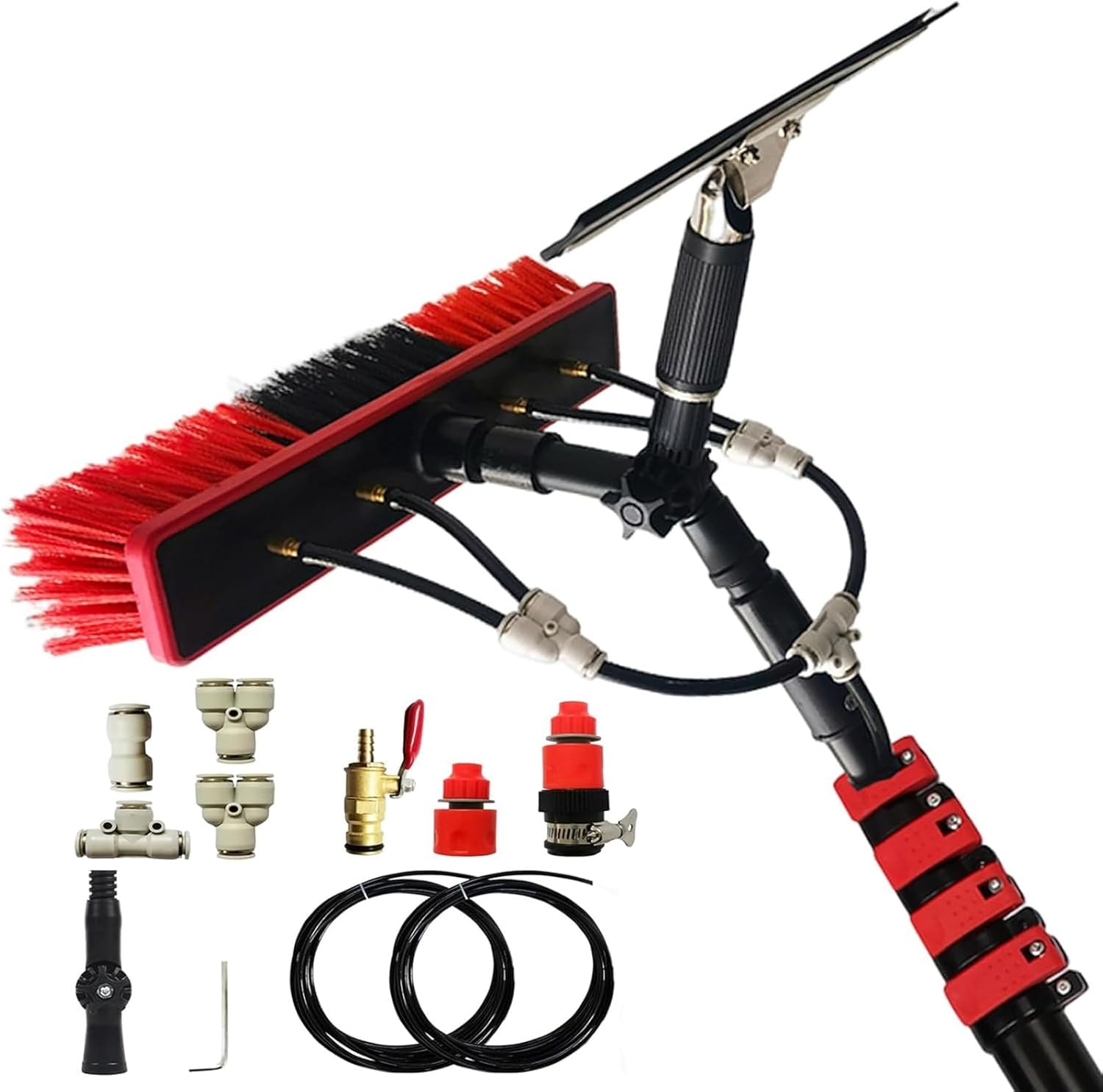 Extendable Window Cleaning Poles Solar Panel Cleaning Brush Pole Squeegee Kit Water Fed Solar Panel Cleaning System Professional Washer Kit(5.4m)