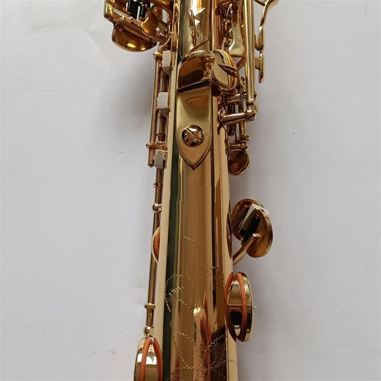 Brass Straight Bb Flat Sax Saxophone Woodwind Instrument Natural Shell Key Carve Pattern with Carry (Color : 1)