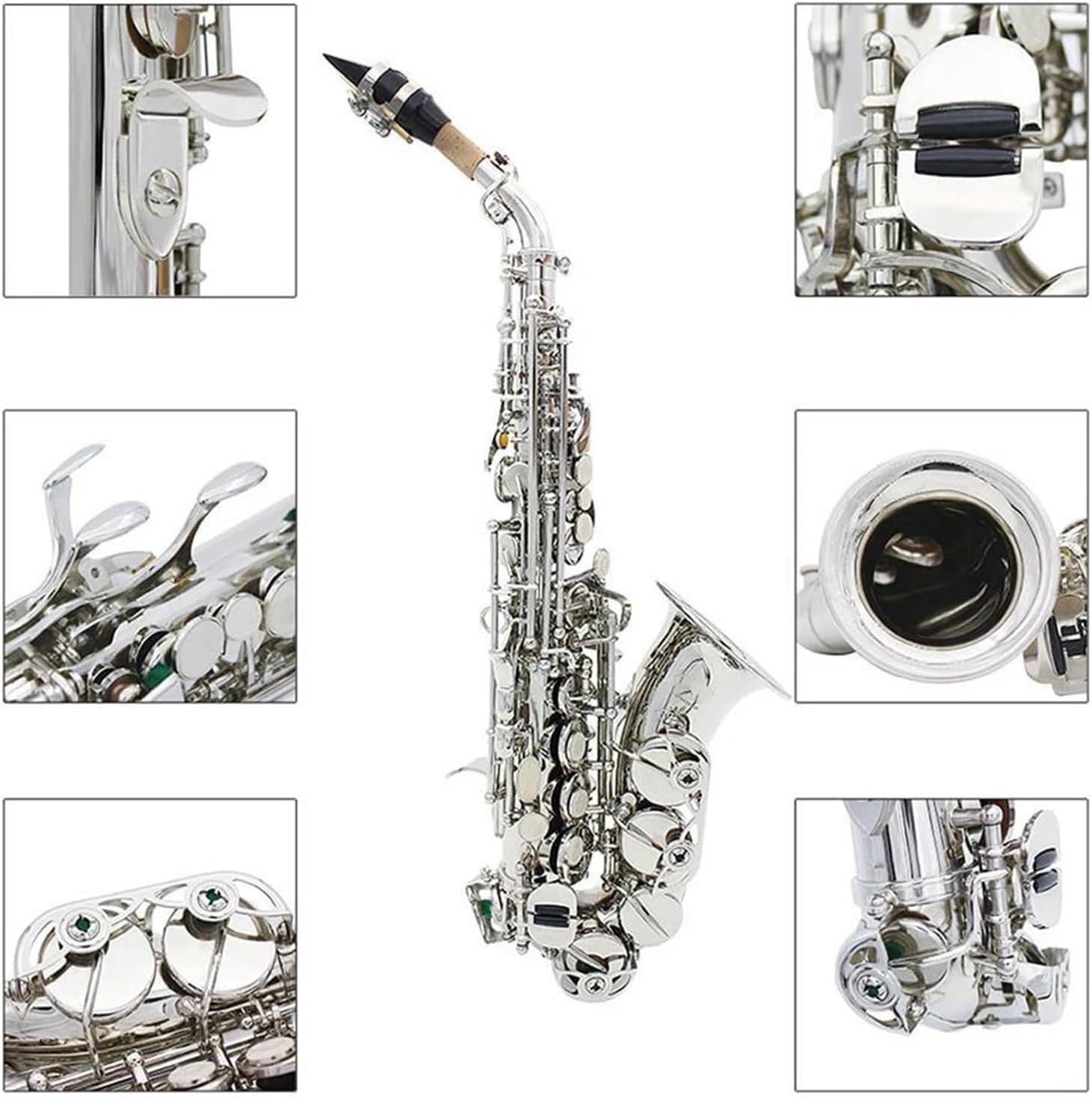 Beginner saxophone Soprano Saxophone Brass Body Lacquered Silver Bb B Flat Sax Woodwind Musical Instrument With Saxophone Accessories
