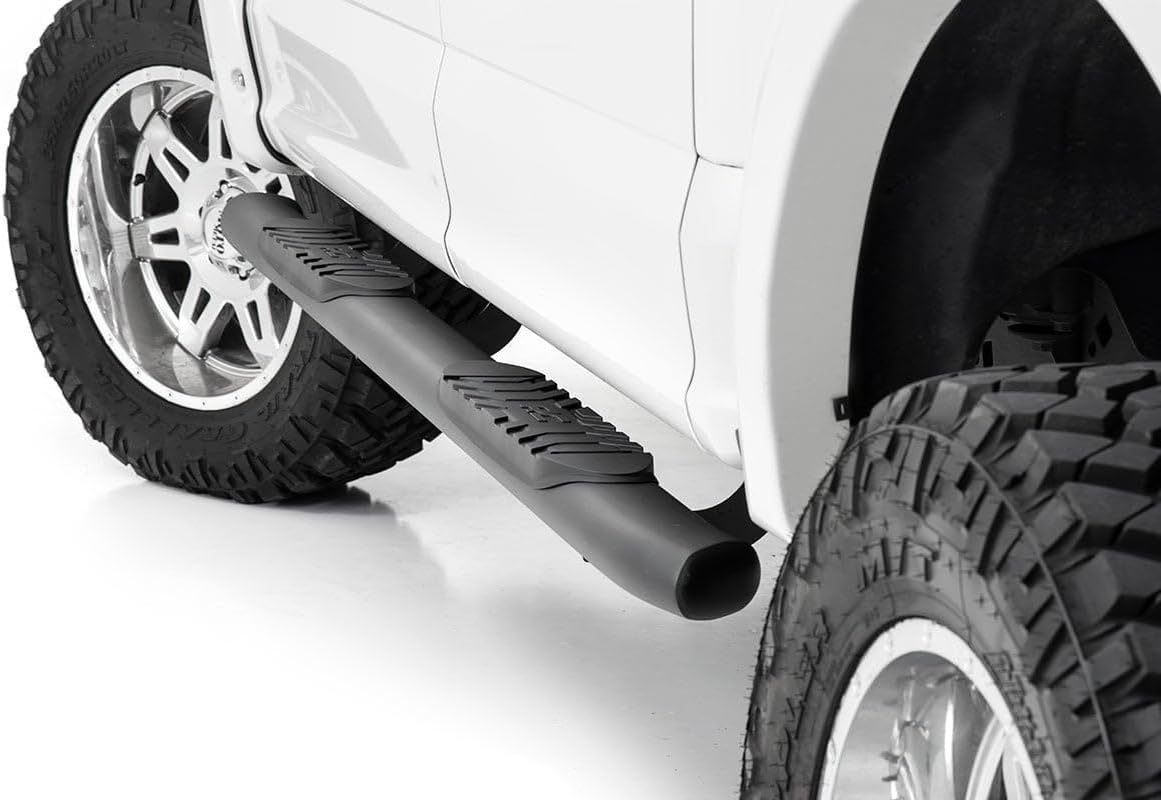 Rough Country Oval Nerf Steps for Ford F-150/Lightning/F-250/F-350/Raptor (2015-2026) Crew Cab - OEM Style Rails with Built-in Side Steps