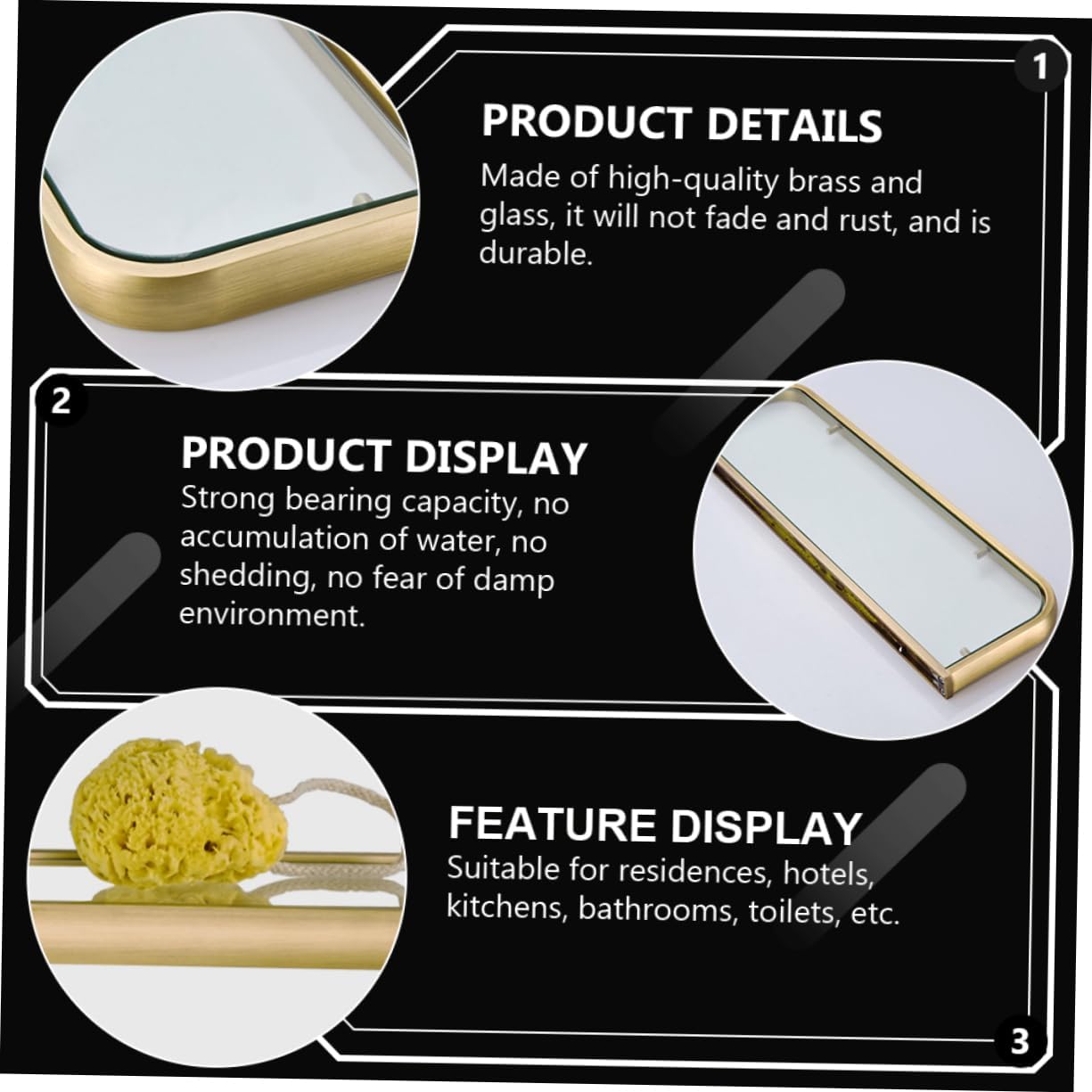 Bathroom Organization Wall Hanging Storage Glass Storage Decor Brass Rack Bronze Finish