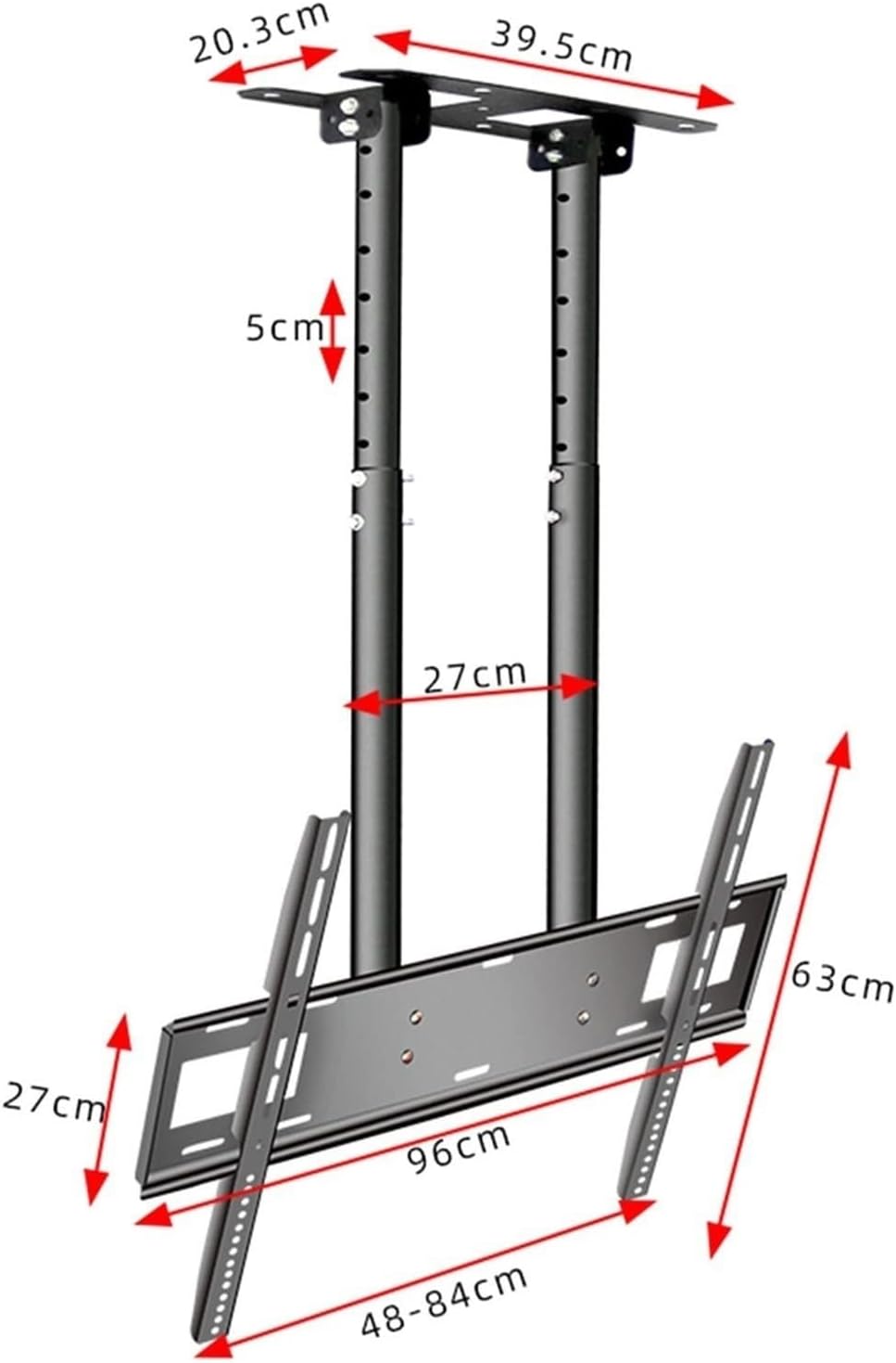 TV Mount Bracket - Ceiling Bracket, Fits 55-100 Inch LED Flat Panel Display, 3°/-20° Angle Adjustment, 900x400mm, Double Pole Hanging TV Bracket