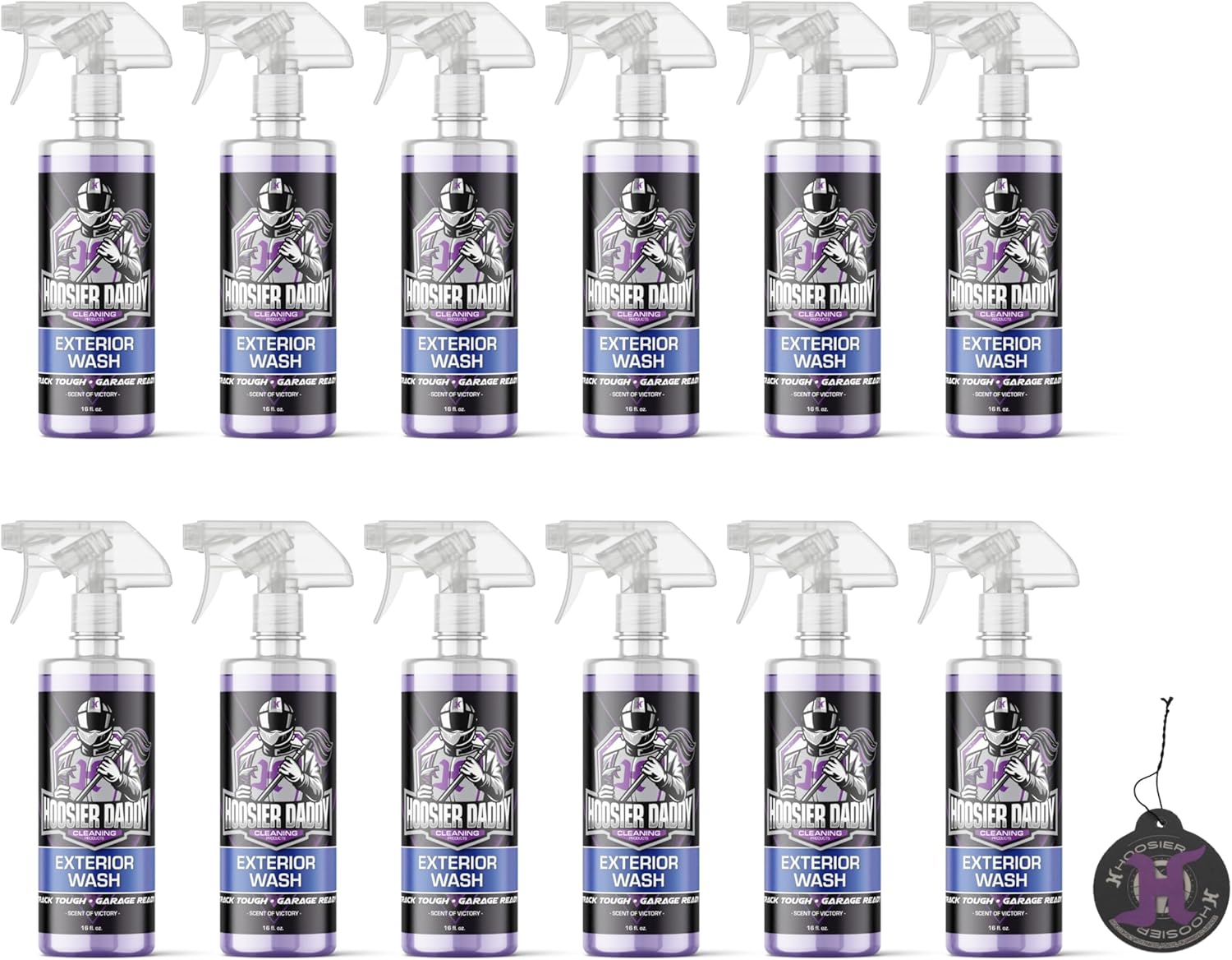 Hoosier Daddy 16oz Car Exterior Cleaner Concentrate - Removes Dirt, Bugs, & Road Grime - Safe for Paint, Glass, & Chrome - Dilutes for Multiple Uses + Air Freshener (12-Pack)