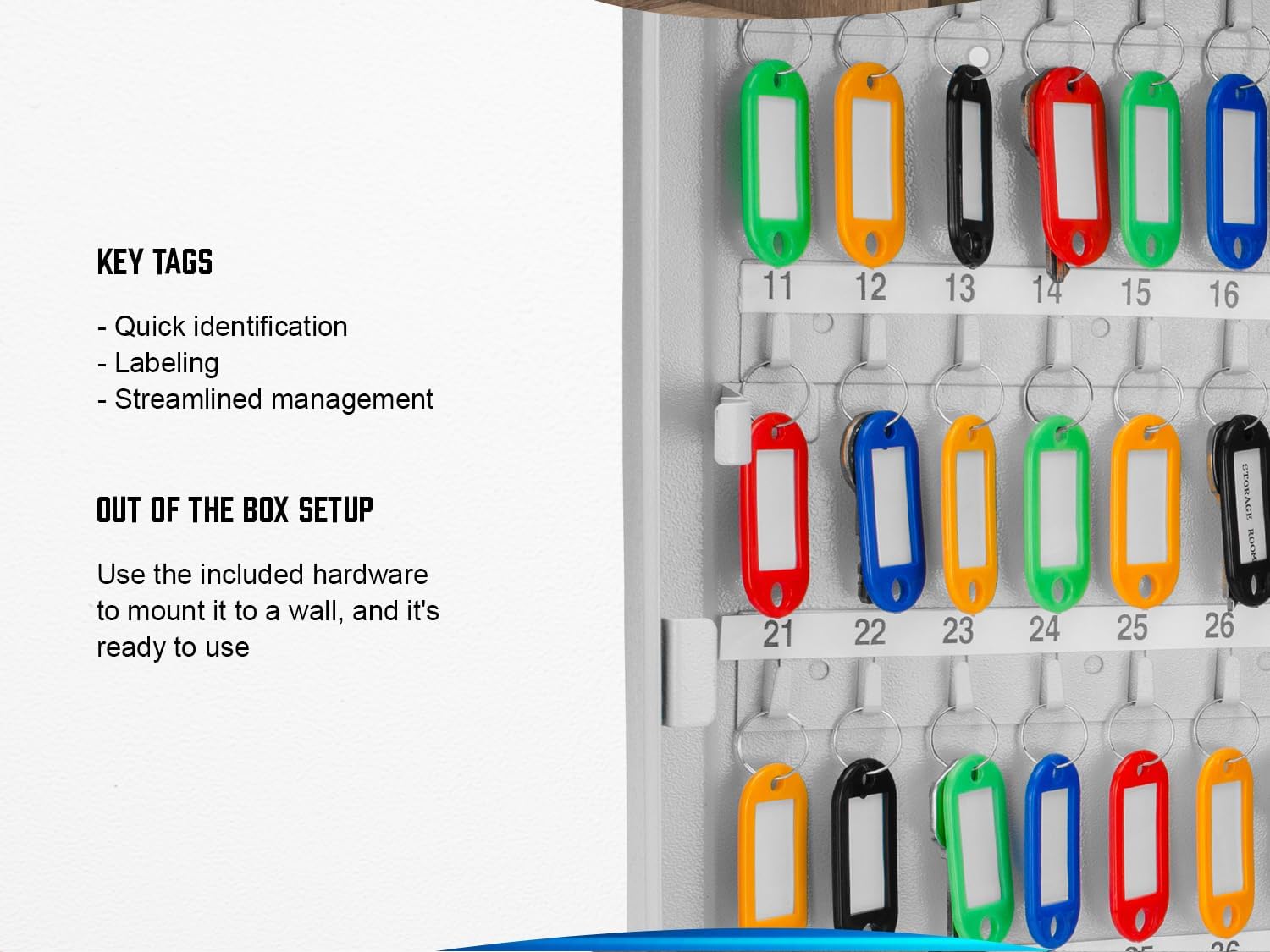 Barska 160-Key Organizer Lock Box – Wall Mount Steel Key Cabinet with Numbered Hooks, Color-Coded Key Tags & Secure Lock – Gray
