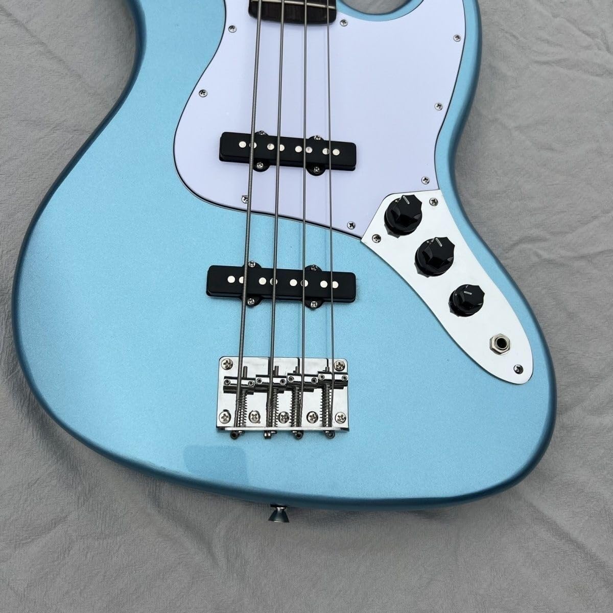 Electric Bass Guitar 4 String Full Size J-Style Dual Single Coil Pickups Metallic Ice Blue for Beginners