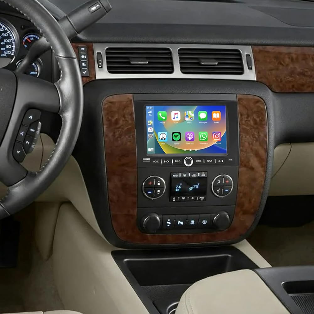 Car Stereo Radio Compatible for Yukon 2007-2014 with Carplay Android Auto GPS Navigation 10in Touchscreen Car Radio Player with Bluetooth WiFi FM/RDS SWC Mirror Link Split Screen + Backup Camera