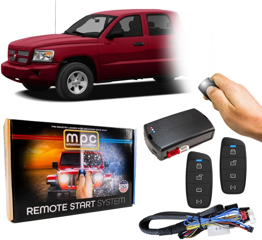 MPC Plug N Play Remote Starter Compatible with 2007-2011 Dodge Dakota |Gas| |Key to Start| with T-Harness - (2) Extended Range 4-Button 2-Way Remotes - Up to 1,500 ft