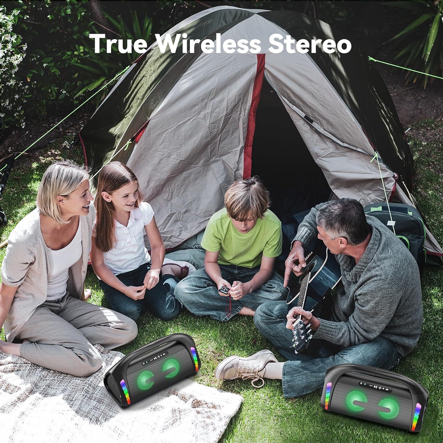 LFS Bluetooth Speaker,100W RMS Loud Speakers Bluetooth Wireless with Deep Bass, LED Lights, IPX6 Waterproof, 30H Playtime, Portable Outdoor Speaker Boombox for Camping,Beach, Party