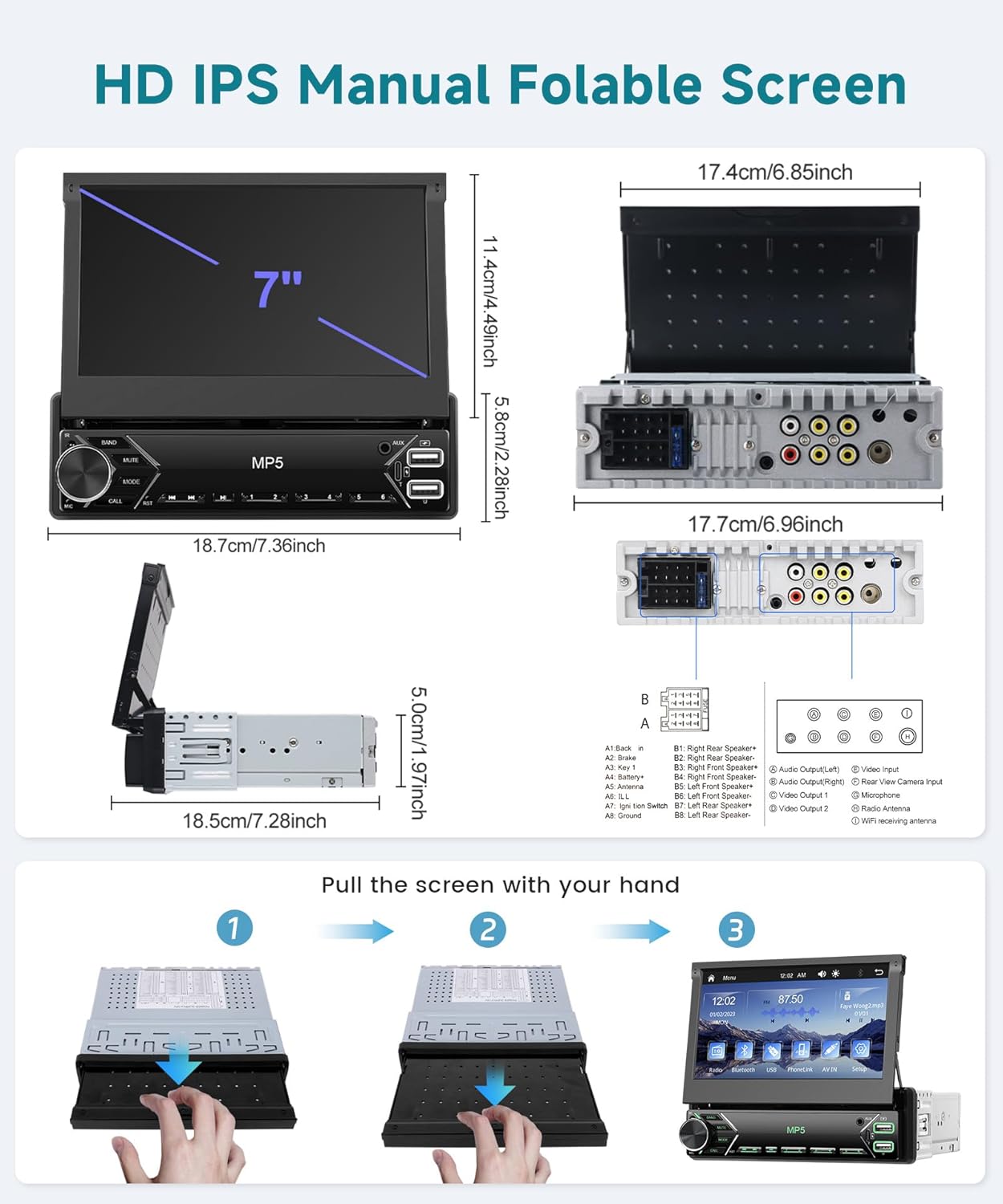 Single Din Flip Out Radio with Wireless Carplay Android Auto,Sellrich 7