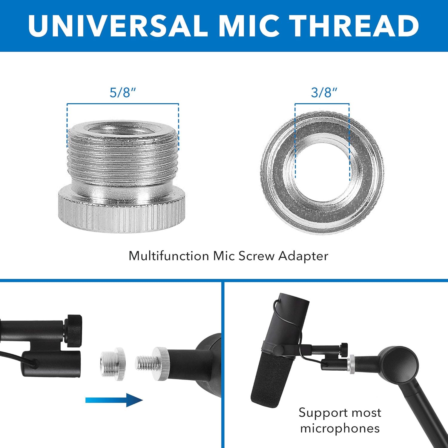 MOUNT-IT! Adjustable Microphone Boom Arm [3/8’’ to 5/8’’ Screw Adapter] Suspension Scissor Mic Stand, Desk Mount For Blue Snowball, Yeti, & Other Studio and Gaming Microphones (With Cable Management)