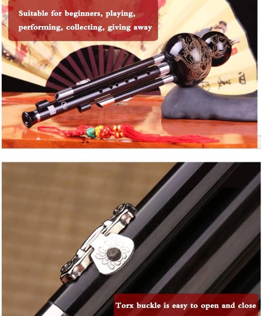 Flutes Musical Instruments Hulusi Gourd Cucurbit Ethnic Wind Musical Instrument Key of C for Beginner Music Lovers As Gift Cultivate Interest in Musical Instruments (Color : Black, Size : C-Key)