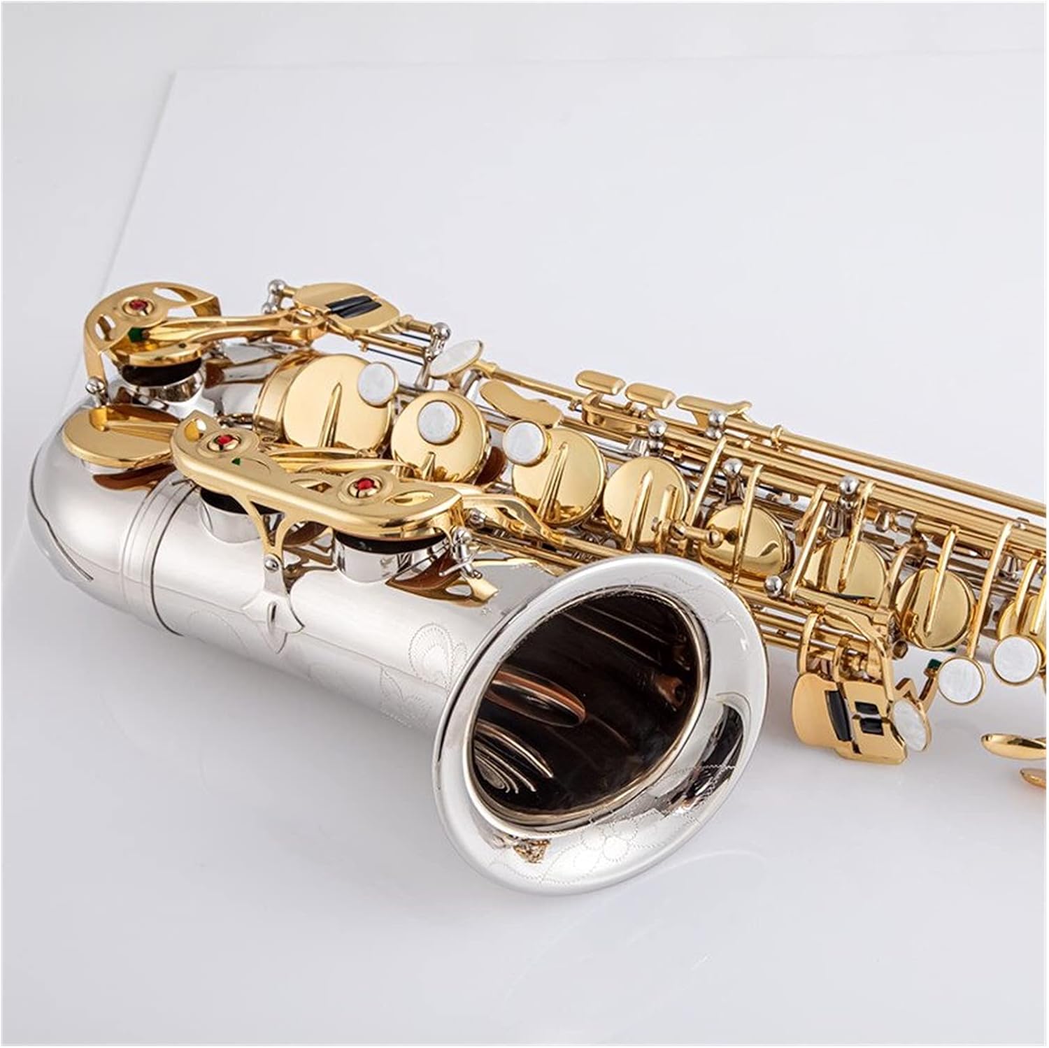 Alto Saxophone Nickel Plated Gold Key Professional Sax Mouthpiece with Case and Accessories Student Saxophone