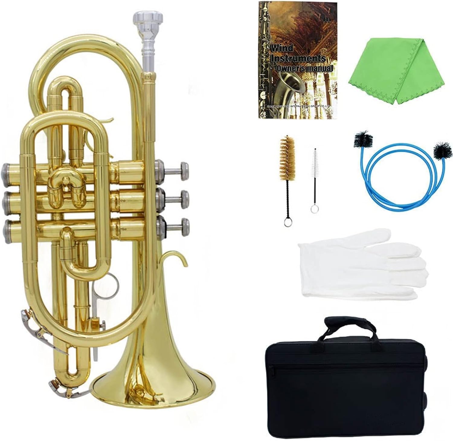 KESHUO Professional Bb Flat Cornet Brass Instrument with Carrying Case Gloves Cleaning Cloth Brushes Trumpets