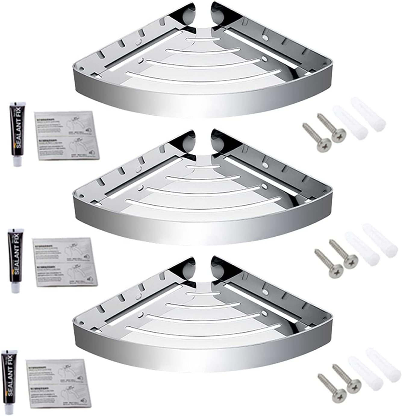 Bathroom Shelves, Bathroom Shower Corner Shelf SUS 304 Stainless Steel Shower Caddy Wall Mount Triangular Bathroom Floating Shelves With Hooks (Color : Polish 3 Layer)