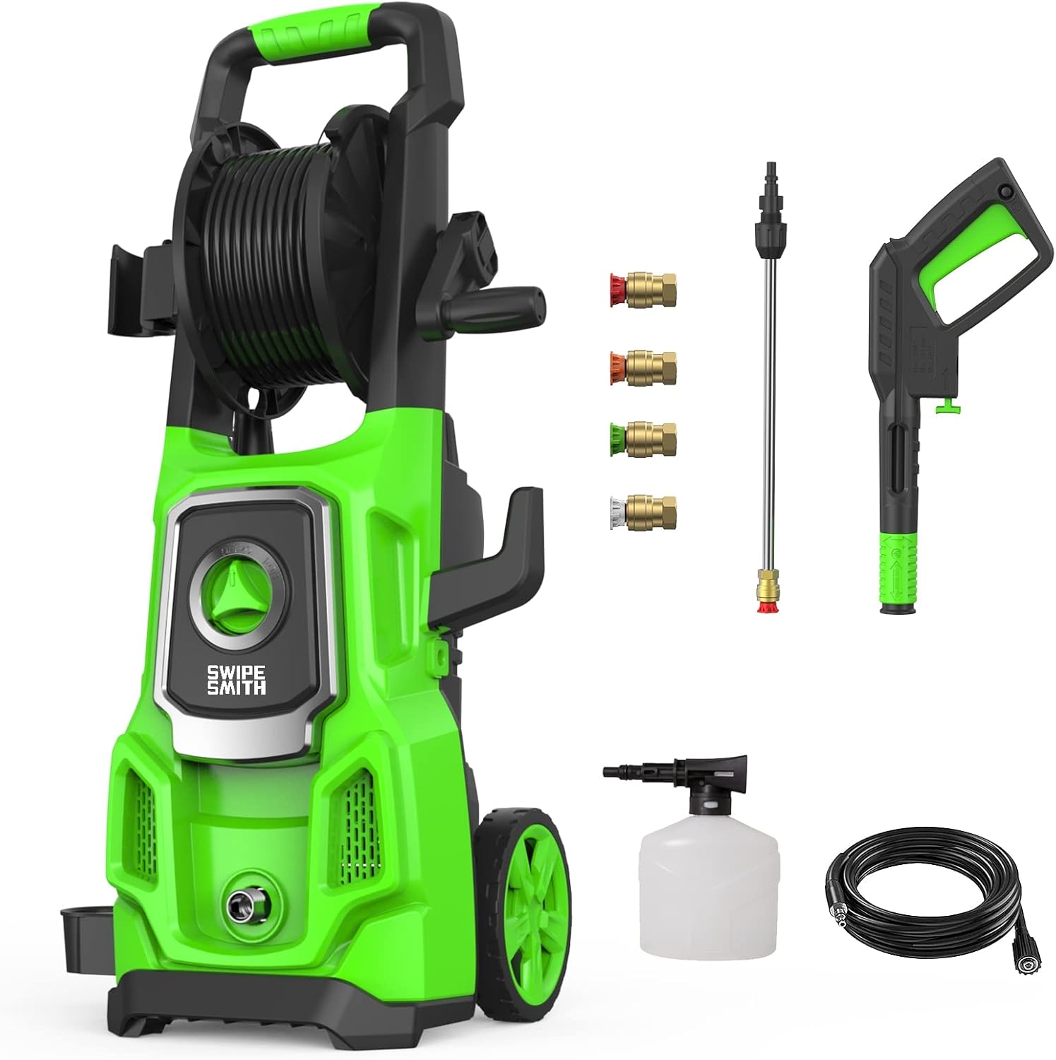 Electric Pressure Washer, SWIPESMITH 3500 Max PSI, 2.6 GPM Power Washer Machine with Hose Reel, 4 Quick-Connect Nozzles, Foam Cannon for Car/Patio/Driveways Cleaning