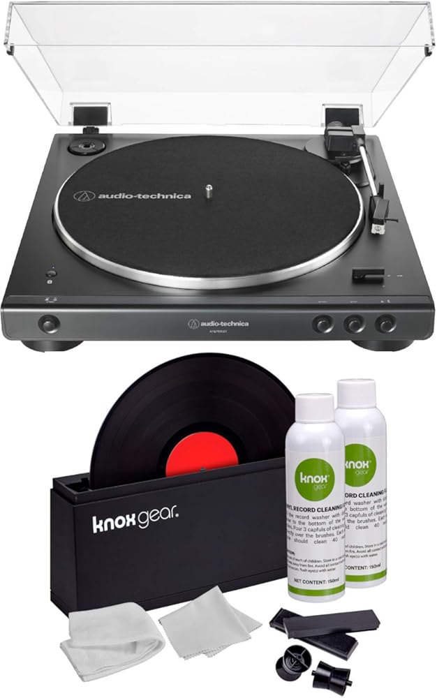 Audio-Technica AT-LP60X Bluetooth Fully Automatic Belt-Drive Turntable (Black) with Vinyl Record Cleaning Kit