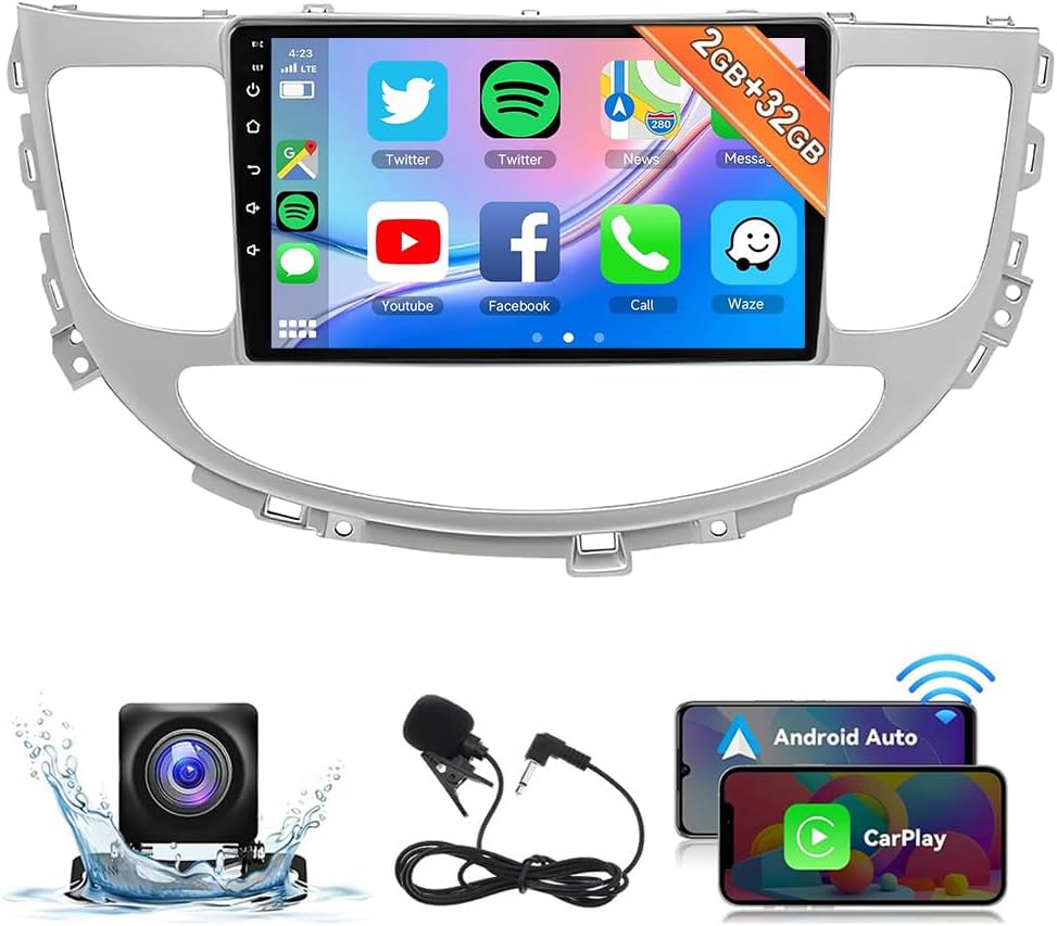 Android 13 Car Radio Stereo for Hyundai Genesis Sedan 2009-2014 Carplay and Android Auto 9 inch Touch Screen Android Car Stereo WiFi GPS Navigation Bluetooth Head Unit SWC + AHD Backup Camera [2+32G]